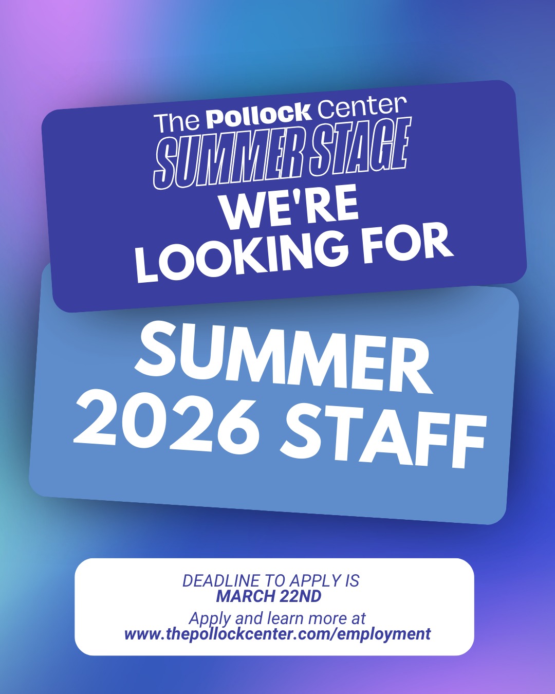 Apply TODAY! Deadline to apply is March 22nd. Join us for an incredible Summer!