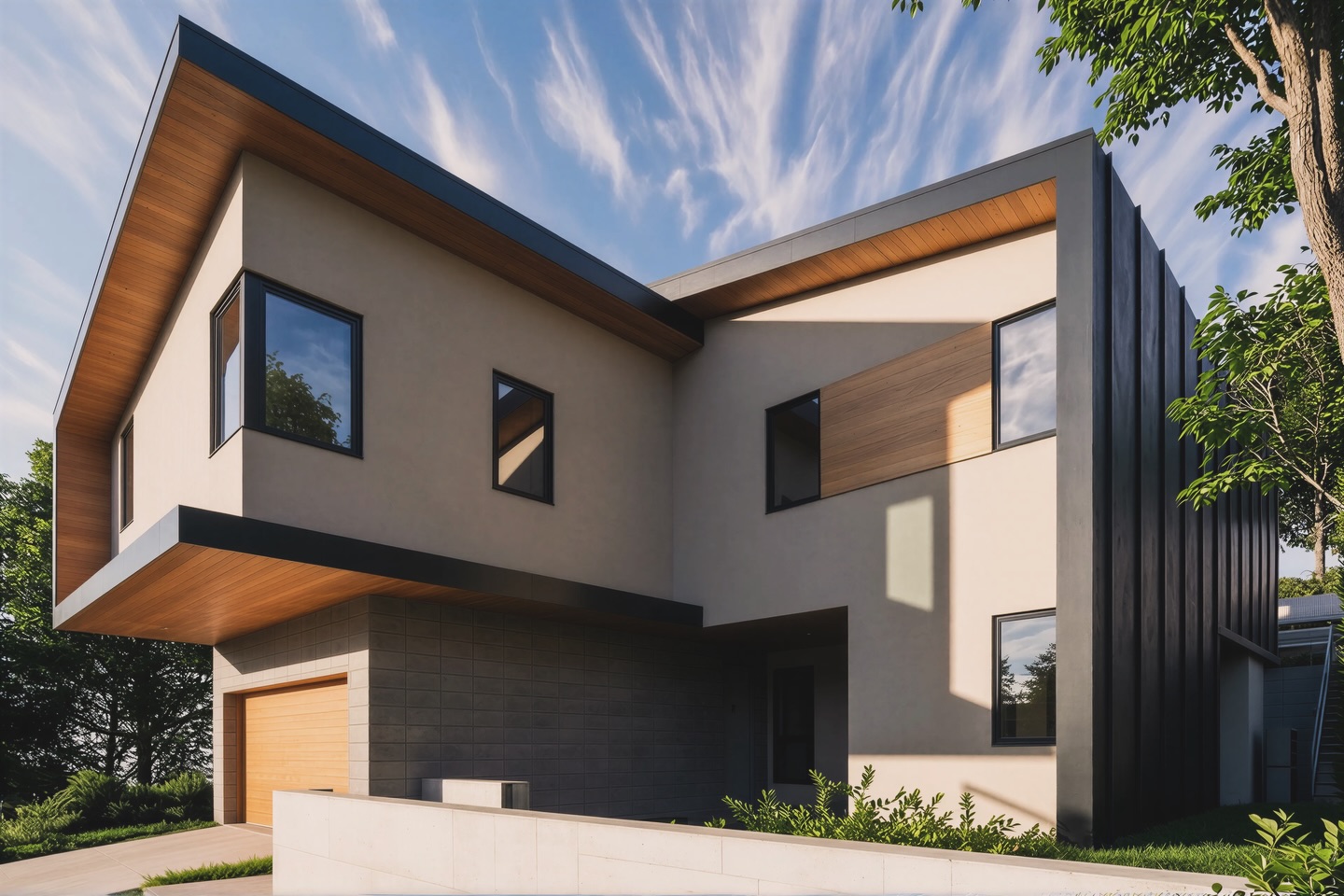 Our C-Shell House will be coming to the Palisades soon as our first fire rebuild. Inspired by protective shell geometries, the roof planes fold down, bracketing the home from neighboring properties. This angular geometry is carried into the interior in accents of the media wall and sculptural island. This home is being designed using computational steel framing with non-combustible exterior materials. Printed aluminum panel is specified as the soffit material in lieu of wood.
#palisades #losangelesarchitecture #contemporaryhome