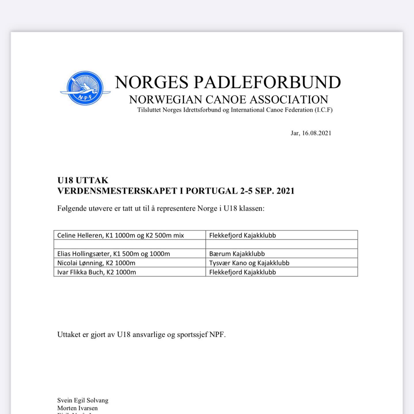 Gratulerer til @ivarflikkabuch og @celine.helleren med uttak til både u18-VM i Portugal og VM maraton flattvann i Romania 💪🏼💪🏼💪🏼