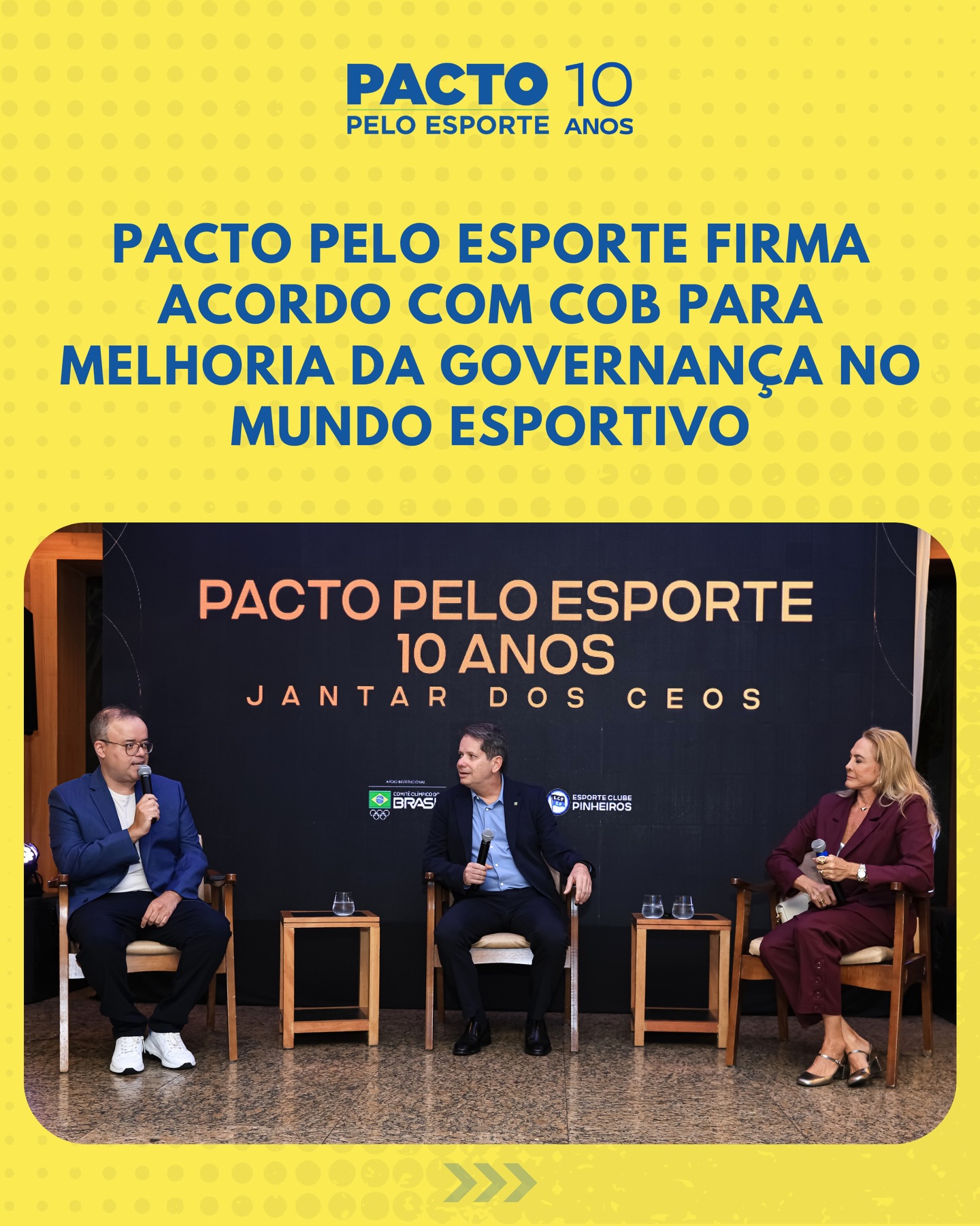 Pacto pelo Esporte firma acordo com COB para melhoria da governança no mundo esportivo
Pacto pelo Esporte e o Comitê Olímpico do Brasil (COB) anunciaram uma nova etapa do Programa GET (Governança, Ética e Transparência) e o lançamento do selo “Empresa Parceira do Esporte”.
A nova fase do GET nasce da integração entre o programa de governança do COB e o Rating Integra, ferramenta desenvolvida pelo Pacto pelo Esporte e parceiros para avaliação independente das práticas de governança e integridade em entidades esportivas.
A união das duas metodologias busca fortalecer critérios de transparência e gestão, além de ampliar os mecanismos de monitoramento das organizações esportivas.
Durante o evento, também foi apresentado o selo “Empresa Parceira do Esporte”, criado para reconhecer empresas que financiam e apoiam o Pacto pelo Esporte, reforçando o compromisso das empresas com a agenda de integridade no esporte.
#pactopeloesporte10anos
