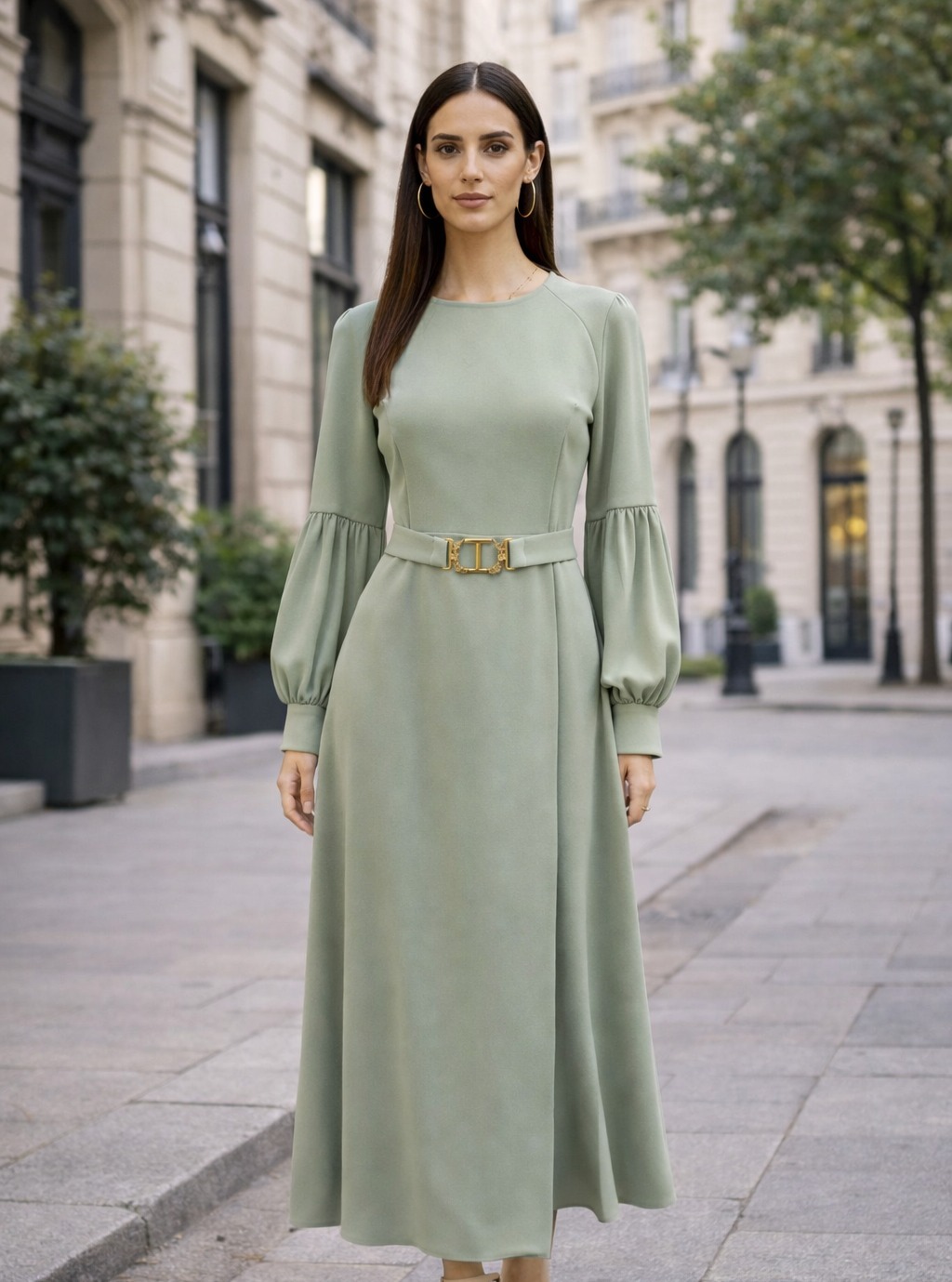 Understated elegance in a soft sage silhouette.
Fluid lines, delicate sleeves, and a statement belt — designed for timeless sophistication from city mornings to evening moments.
#ElegantStyle #SoftLuxury #ModernFemininity #TimelessChic #EffortlessElegance #MinimalStyle