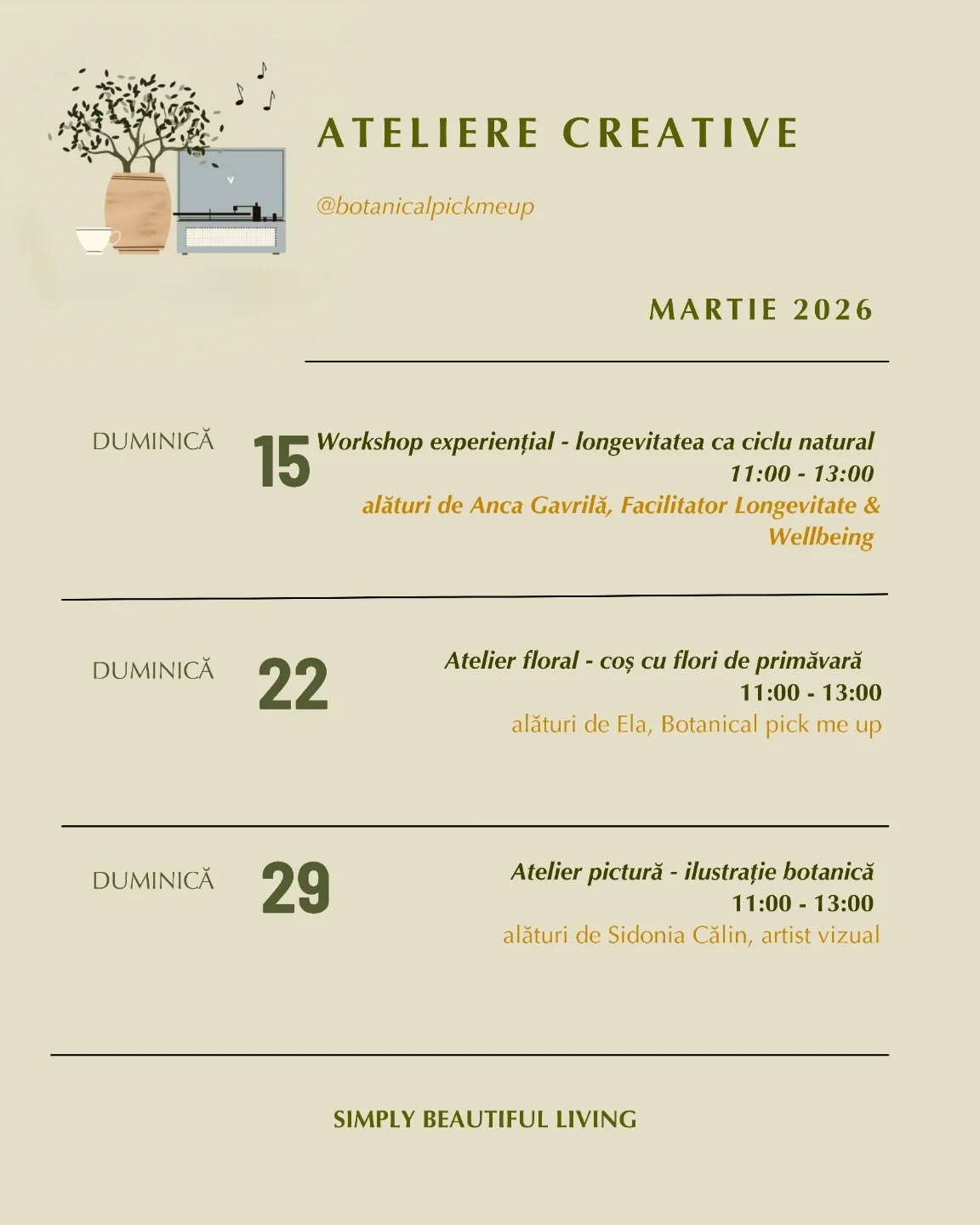 Mi-am dorit să nu treacă toate zilele de duminică ale lunii martie așa cum am simțit că au trecut primele două. Îmi doresc să fie loc și de tihnă, bucurie, conectare.
Vă invit să ne petrecem duminicile împreună, în cadrul acestor ateliere, disponibile în link-ul din bio pentru detalii și înscriere. 🌱