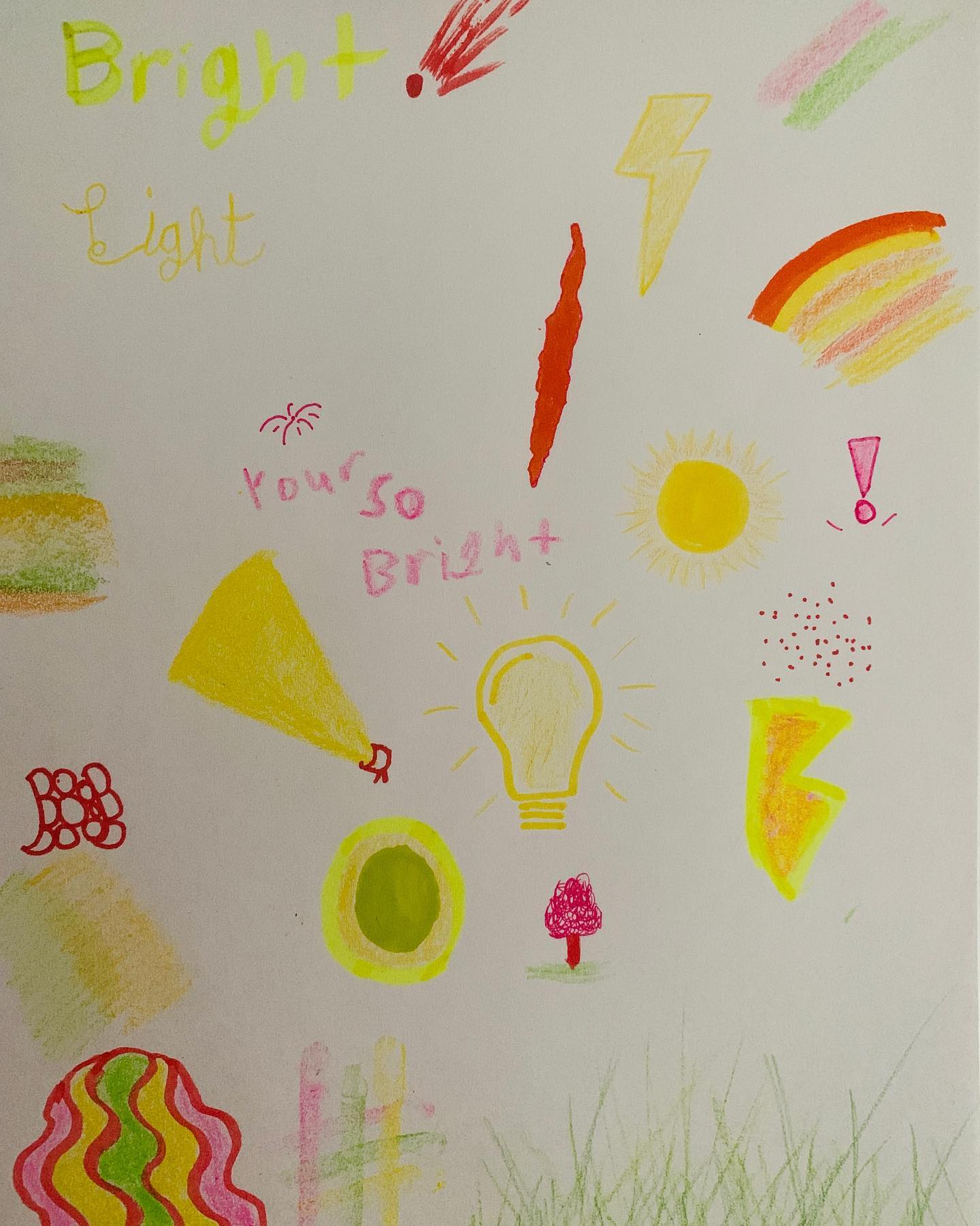 I choose the word bright and filled a page with what came to mind.
#art #artist #color #bright #brightcolors #word #theme #sketch #test #design #wordart