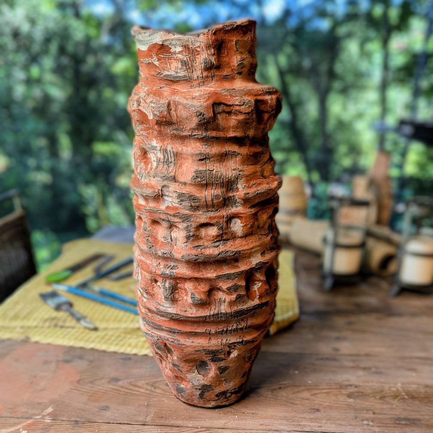 Layers of slip and stains and rugged texture as this sculptural piece evolves.
..
#texturedceramics #sculpture_art #SunshineCoastpotteryartist #australianpotter #potterydesign