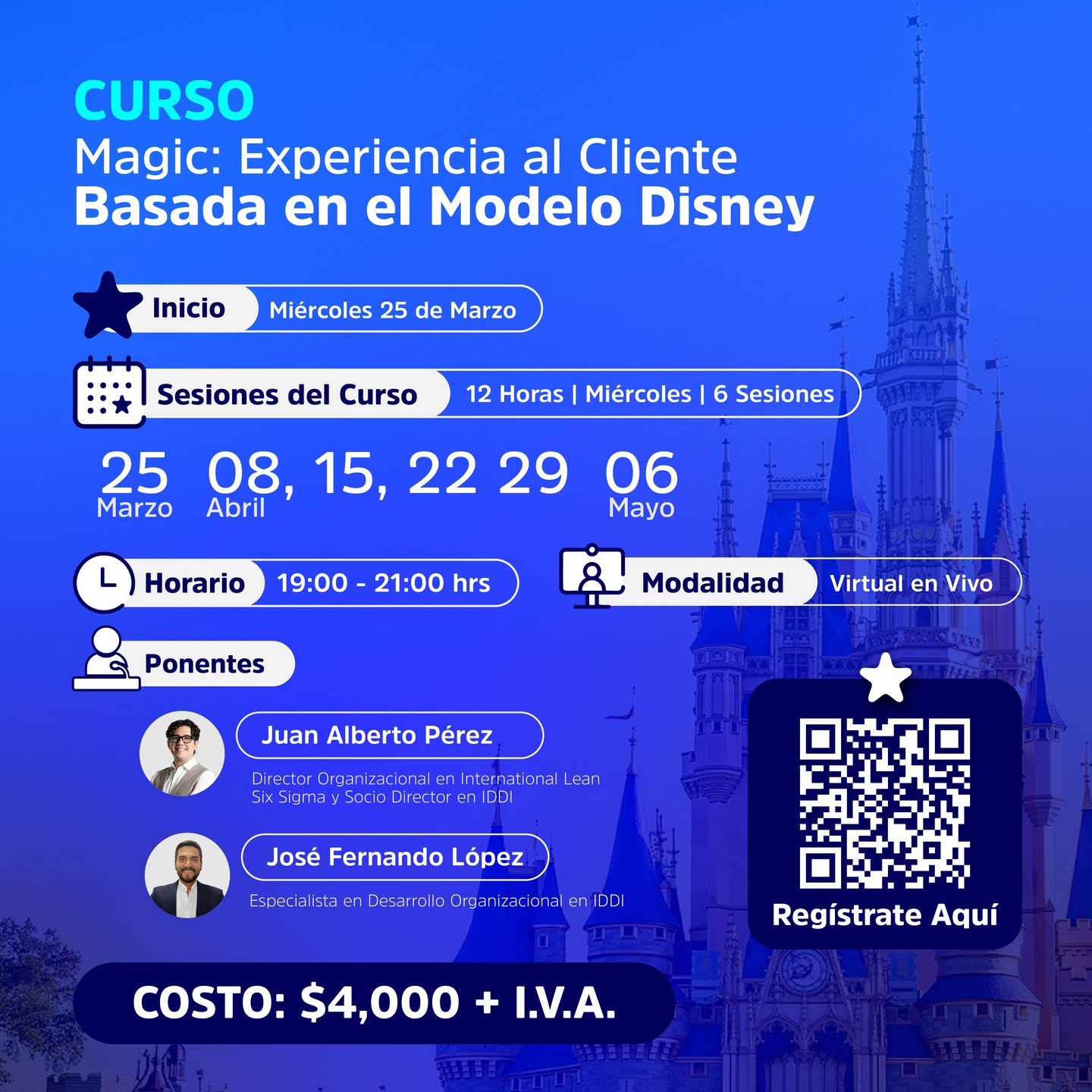 ¡La experiencia del cliente es una ventaja competitiva!
Aprende a diseñarla con metodologías inspiradas en el Modelo Disney con el Curso “Magic: Experiencia al Cliente Basada en el Modelo Disney”
Durante el curso aprenderás a:
✔ Brindar un servicio que conecte con tus clientes
✔ Crear experiencias memorables (momentos WOW)
✔ Contar historias que enamoren y hagan que tu marca se recuerde
Haz tu registro en: https://forms.gle/bFuhk5DoGcEkEosH9
💻 Modalidad Virtual en vivo | 6 sesiones (12 horas)
🕖 19:00 a 21:00 hrs
💲 $4,000 + IVA
¡Transforma tu servicio en una experiencia que marque la diferencia!
