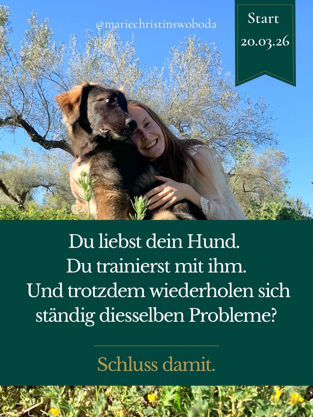 Mein neues 4-Wochen Gruppenprogramm „Was dir dein Tier wirklich zeigt.“
Kick off Call: 20. März 2026, 19 Uhr
Buchbar bis: 20. März, 15 Uhr
Worum geht es?
Nicht um Training.
Nicht um Dominanz.
Nicht um mehr Diziplin oder besser funktionieren.
Sondern um:
• Wie Tiere Emotionen spiegeln
• Wie dein Nervensystem Verhalten beeinflusst
• Wie du Co-Regulation bewusst erlebst
• Wie du Muster erkennst, bevor sie eskalieren
Das ist ein Gruppenraum mit:
– 1 Kickoff Call (20.03.) -4 Live-Calls wöchentlich Mittwoch, 19 Uhr
– begleitender WhatsApp-Gruppe für den Community Austausch
– persönliches Workbook mit täglichen Reflexionsimpulsen und Übungen
Deine Transformation nach 4 Wochen:
Du bist nicht mehr nur anwesend in der Beziehung mit deinem Tier sondern gestaltest sie aktiv. Du erkennst Zusammenhänge & du kannst unterscheiden:
Liegt es an der Umwelt, am Tier oder an meinem Stresslevel?
Du wirst besser verstehen, was dein Tier dir mit seinem Verhalten sagen will und kannst darauf reagieren und kompetent, aber liebevoll führen.
Wenn du spürst, dass Training allein nicht die Lösung ist und du tiefer verstehen willst, was zwischen euch passiert:
Kommentiere TIER und ich sende dir alle Infos zum Programm.
#MenschUndTier #TierverhaltenVerstehen #Gruppenprogramm #NervensystemRegulation #BewussteTierhalterin
Tierkommunikation Gruppenprogramm, Mensch Tier Beziehung verbessern, Nervensystem Hund verstehen, Pferd spiegelt Energie, Co-Regulation Mensch Tier