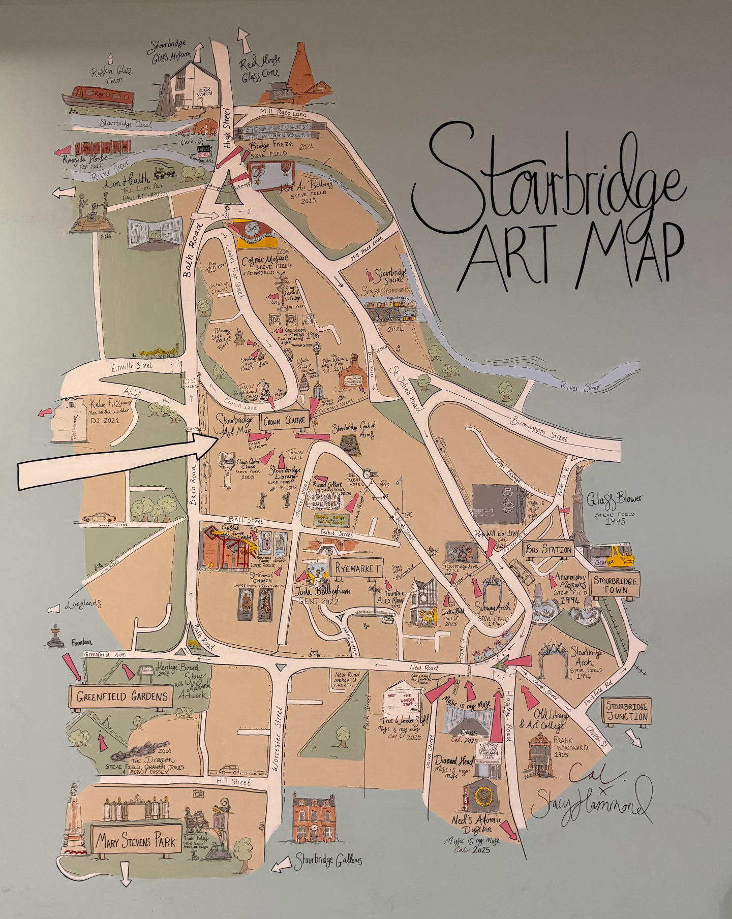 Finally got chance last night to have a good look at the amazing Stourbridge Map by @stacyhammondart & @cal.artist
If you look closely, you’ll see a couple of friendly faces in Lower High Street. Problem is, now they’ll know how to get to our favourite venue @katiesecretgarden anything could happen!
#stourbridge #stourbridgemusic #art #stacyhammond #calartist #stourbridgemap #crowncentre