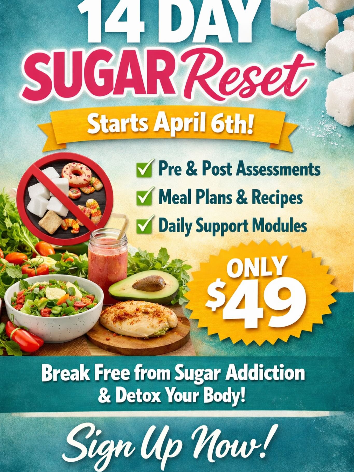 Be honest: How many sweet treats have found their way into your Saturday so far? 🍪🍦 No judgment here—we’ve all been there!
If you’re ready to stop the “sugar rollercoaster” and regain your energy, join me on April 6th for my 14 Day Sugar Reset.
Before & After sugar addiction and body toxicity Assessment, meal plans, and daily modules for only $49. Let’s do this together! 👯♂️
Comment “RESET” below or send a DM if you’re ready to join me and I’ll send over next steps! 👇
#SugarAddiction #HealthyHabits #AprilReset #NutritionTips #WellnessCommunity #soulfulheartbalance #foodforhealth