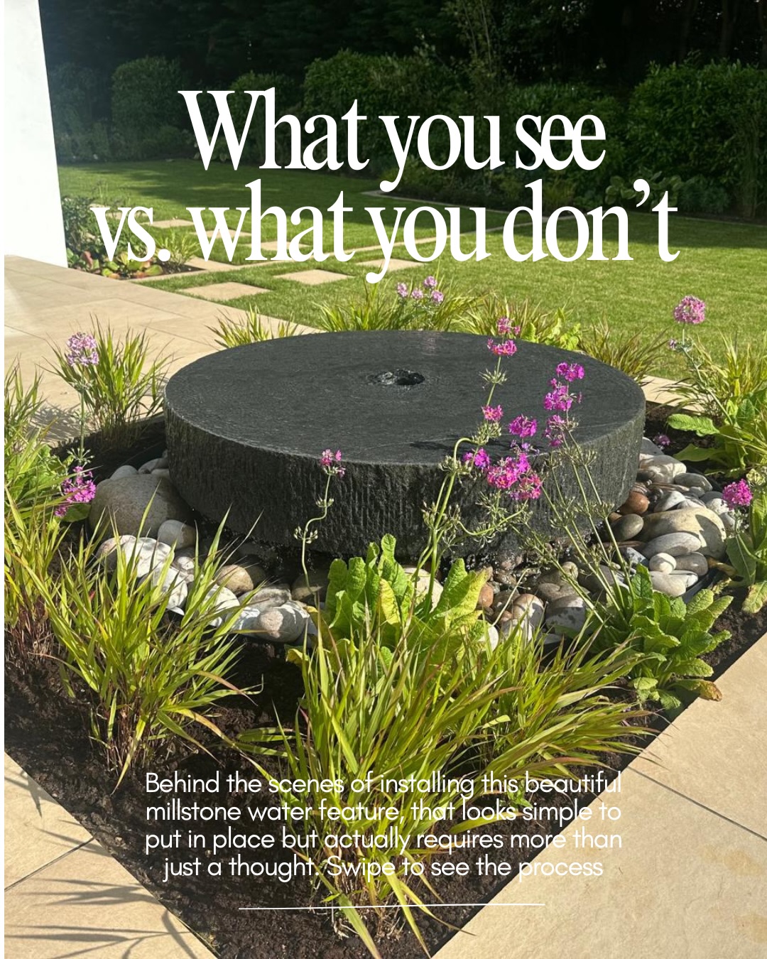 What you see vs. what you don’t see.
A millstone water feature might look like a simple addition to a garden — but installing something like this takes careful planning, specialist equipment, and a lot of behind-the-scenes logistics to get it safely into place.
From the concept and design stage through to delivery, lifting, positioning, and the final detailing, every step has to be thought through to achieve that clean, effortless finish.
When we talk about delivering quality, it’s not just about the final result you see — it’s about the entire process that gets us there.
The planning.
The problem solving.
The execution.
So while you enjoy the finished feature and the atmosphere it brings to your garden, we’ve already taken care of everything behind the scenes.
That’s exactly what you hire us for. ✨
Design by @mhairi.auld