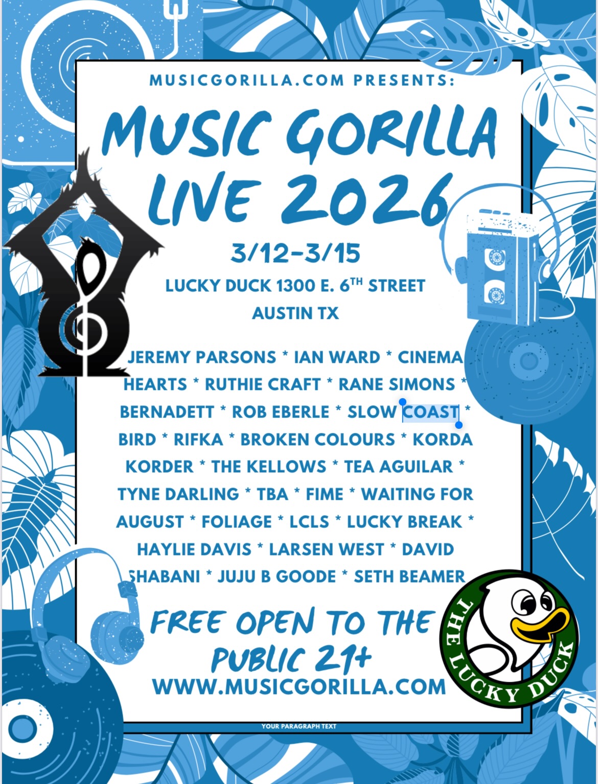 Today is our 1st ever American show, and we can’t wait, surreal being in Austin.
5.30pm today we play @sanjacsaloon so get yourself down there, tmoz we play a show for @musicgorilladotcom flyers in post, and we also play @sanjacsaloon tmoz aswell.