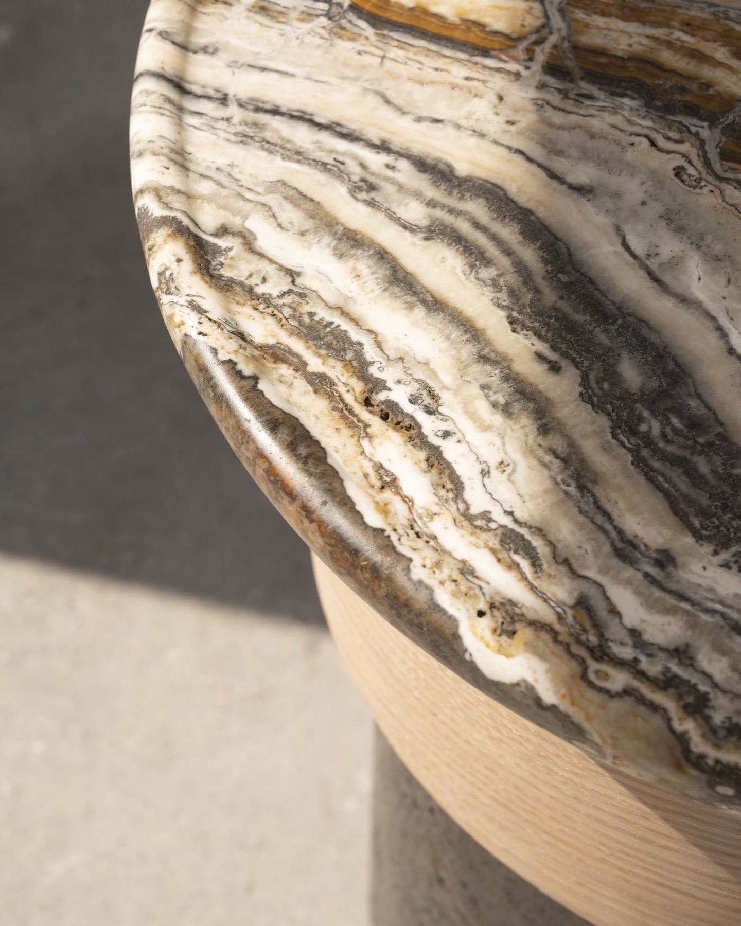 Elevate your space with this stunning occasional table top, featuring Unfilled and Honed Veincut Travertine paired with light oak. Contact us at hello@nuacollective.co.za to place your custom order.