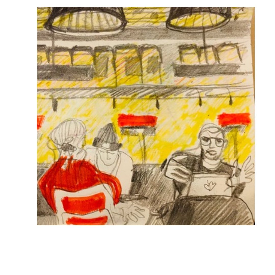 Loving capturing moments in cafes, something about common spaces that makes you instantly part of a community without saying anything.
This cafe was in Porto and as is usual in the autumn it was tipping down outside and everyone cosy, toasty and a bit damp inside!
#artist
#contemporaryart
#drawingpeople
#drawingprojectsuk
#drawingfromlife
#drawingisfree
#observationaldrawing
#peoplesketching
#peopledrawing
#figurative
#illustratorsofinstagram
#urbansketcherslondon
#urbansketchers
#cafesketch
#reportageillustration
#upcycled
#foundpaper
#mycolourfulupcycle
#fastandloose
#reportagedrawing
#illustration
#goodnews
#cafedesign