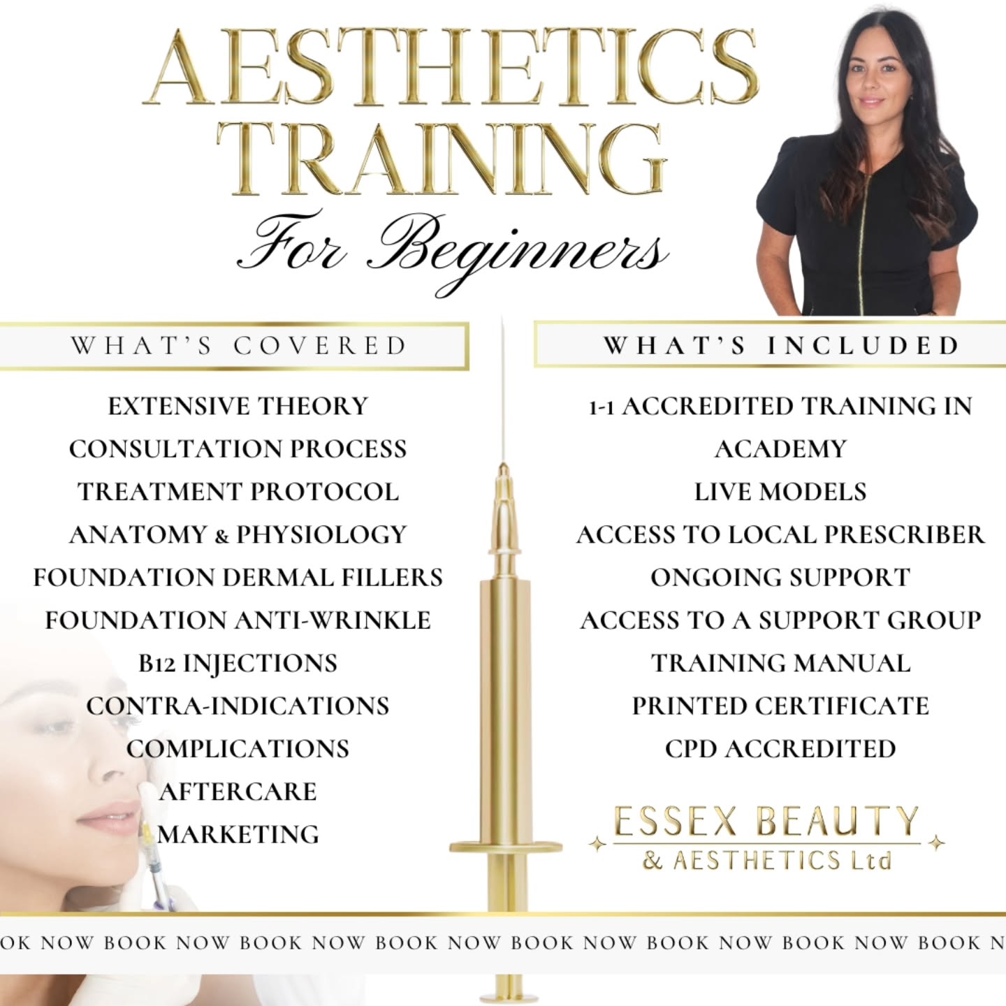 Did you know we offer Aesthetics Training?
If you’re looking to step into the world of aesthetics, our Aesthetics Training for Beginners course is designed to give you the knowledge, confidence and practical experience to get started safely and professionally.
This course covers the foundations of injectable treatments, including dermal fillers, anti-wrinkle treatments and B12 injections, alongside the essential theory every practitioner needs to understand before treating clients.
You’ll learn about:
• Consultation and treatment planning
• Facial anatomy & physiology
• Contra-indications and complications
• Safe injection techniques
• Treatment protocols and aftercare
• Building and marketing your aesthetics business
Our training is delivered 1-1 in the academy, with live models and full support throughout your learning journey.
✔ CPD accredited
✔ Access to a local prescriber
✔ Training manual included
✔ Ongoing support after your course
✔ Printed certificate
Whether you’re a beauty therapist looking to progress, or starting a new career in aesthetics, this course gives you the foundation to move forward confidently.
📍 Essex Beauty & Aesthetics Ltd
📩 Message us for upcoming dates or more information.
#EssexBeautyAndAesthetics #essextrainingacademy #essexdermalfillers ##essexaesthetics