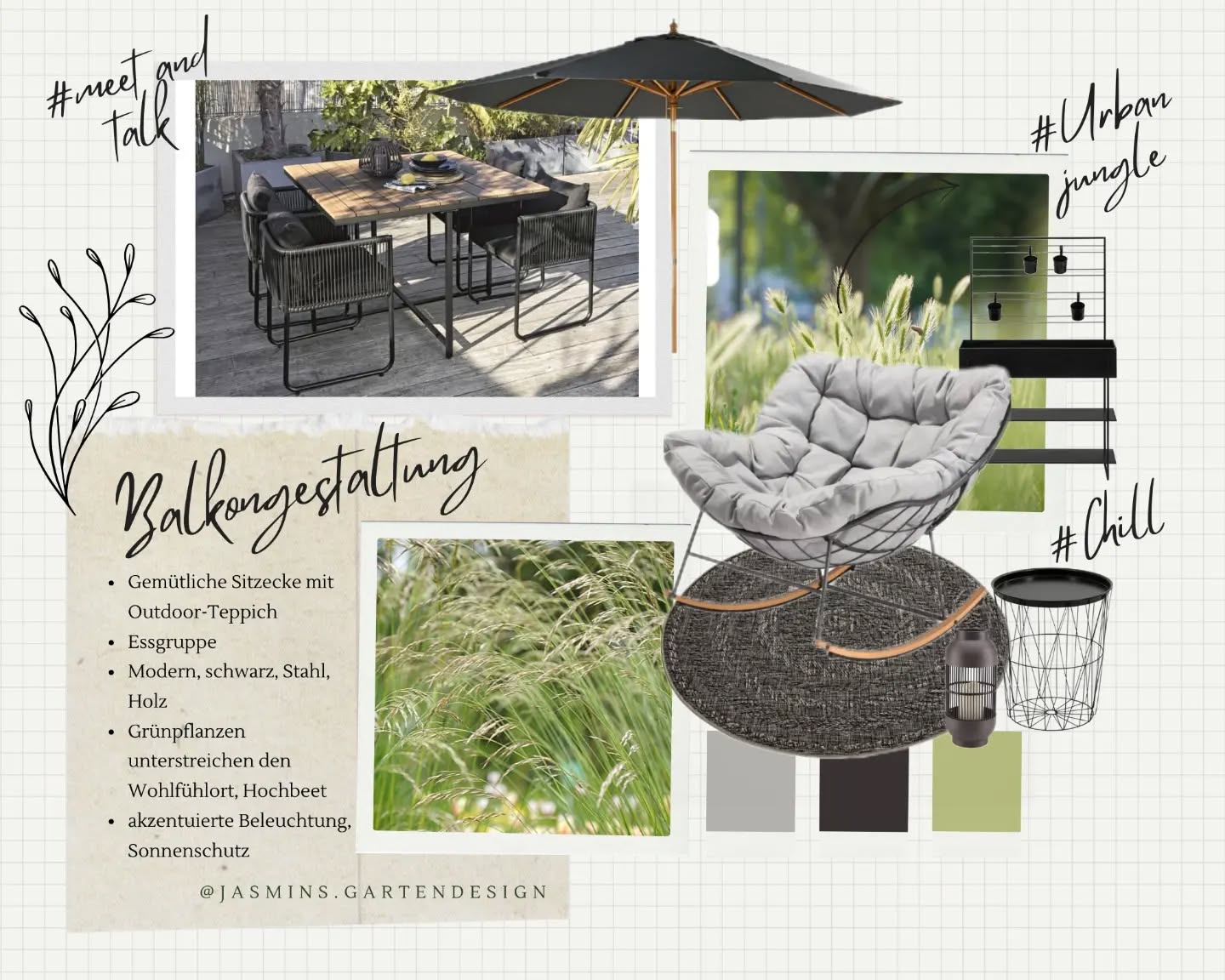 BALKONGESTALTUNG
Hier wurde ein zeitloser Balkon mit einigen Zier- und Nutzpflanzen geplant. Ein Sichtschutz aus Balkonkästen und einem schmalen Hochbeetelement wurden ebenfalls eingeplant.
❗Vorher visualisieren wie DEINE grüne Oase später aussehen soll. 💭🌱
➡️ Mit individuellen Moodboards ist dies möglich. Änderungen können dabei schnell und einfach angepasst werden.
➡️ Wenn...
... du dich aktuell noch nicht wohl in deinem Garten fühlst und eine Veränderung benötigst
...du einfach keine Ideen hast, was du aus der tristen Gartenecke herausholen kannst
...dir die Zeit für die Ideenfindung und Planung fehlt
...du Tipps bei der passenden Pflanzenauswahl brauchst
📩 ...dann unterstütze ich dich gerne
.
.
.
.
.
.
.
.
.
.
.
.
.
.
.
.
.
.
#Landschaftsarchitektur #Landschaftsgestaltung #landschaftsarchitektin #landscapedesign #Gartengestaltung #gardendesign #gartenentwurf #gardeninspo #gartenjournal #gartenbau #gartenanlage #gartenarchitektur #gartenblog #gartenberatung #Hausgartenplanung #hausbau #hausundgarten #einrichtungsinspiration #eigenheimundgarten #moodboards #exteriordesign #outdoordesign #grünerwohnen #homeandgarden #balkonginspiration #balkongestaltung