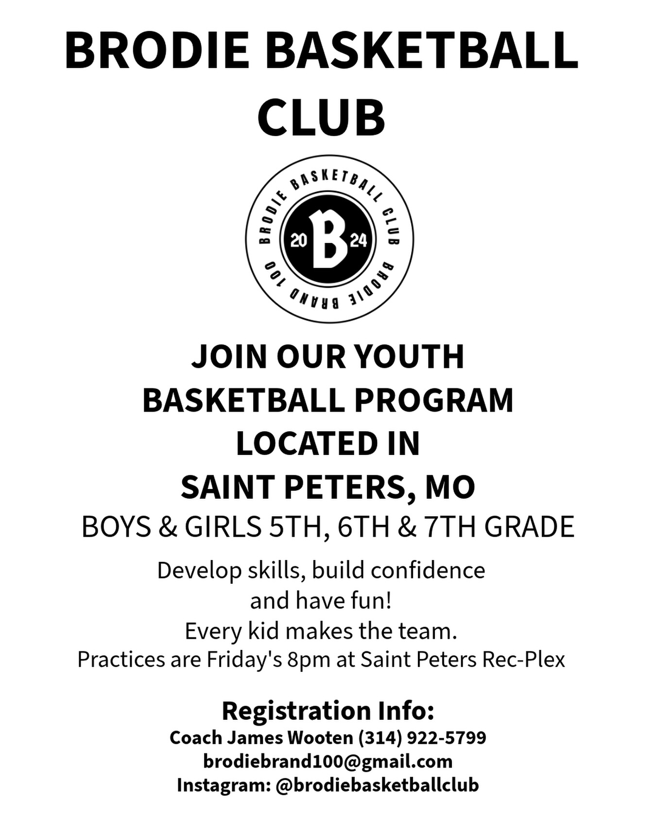 Looking for a positive basketball program for your child? 🏀
At Brodie Basketball Club, we focus on:
✔️ Skill development
✔️ Confidence building
✔️ Team culture
✔️ Making sure every kid belongs
Boys & Girls 5th–7th grade welcome!
📍 Saint Peters, Missouri
📲 Contact Coach Wu for registration info @kingofgmc314
Come see why families love being part of the Brodie Basketball family.
#BrodieBasketball #YouthSports #StCharlesCounty #StPetersMO #basketballcommunity