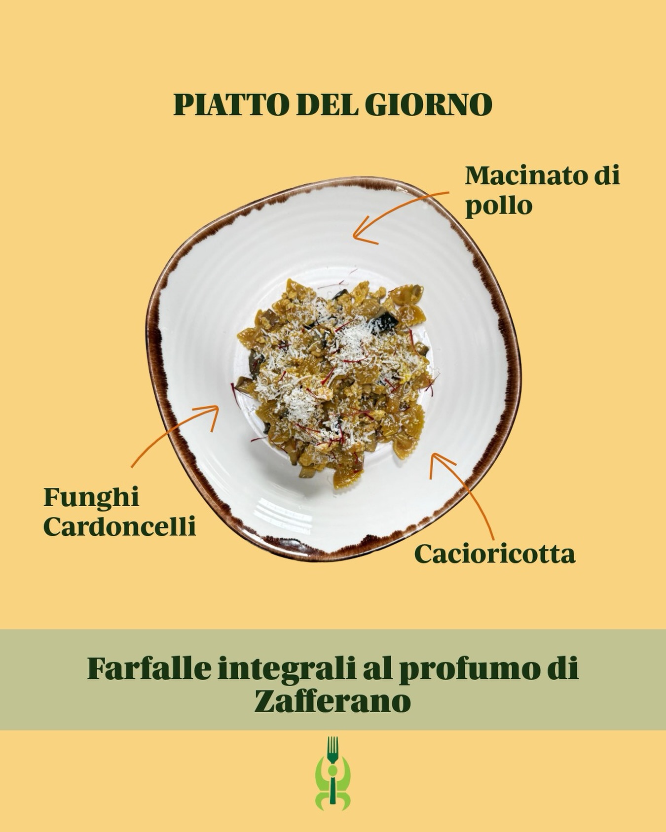 🍝✨ UN VIAGGIO DI SAPORI IN OGNI FORCHETTATA! Farfalle integrali con macinato di pollo, cardoncelli freschi e la cremosità del cacioricotta, il tutto avvolto da un tocco di zafferano e olio EVO. Nutriente, leggero e irresistibilmente gustoso! 🌿💛
Ingredienti:
160g farfalle integrali
100g macinato di pollo
30g cacioricotta
200g cardoncelli
2 cucchiai di olio evo
zafferano qb
#ricetta #zafferano #alimentazione #nutrizione