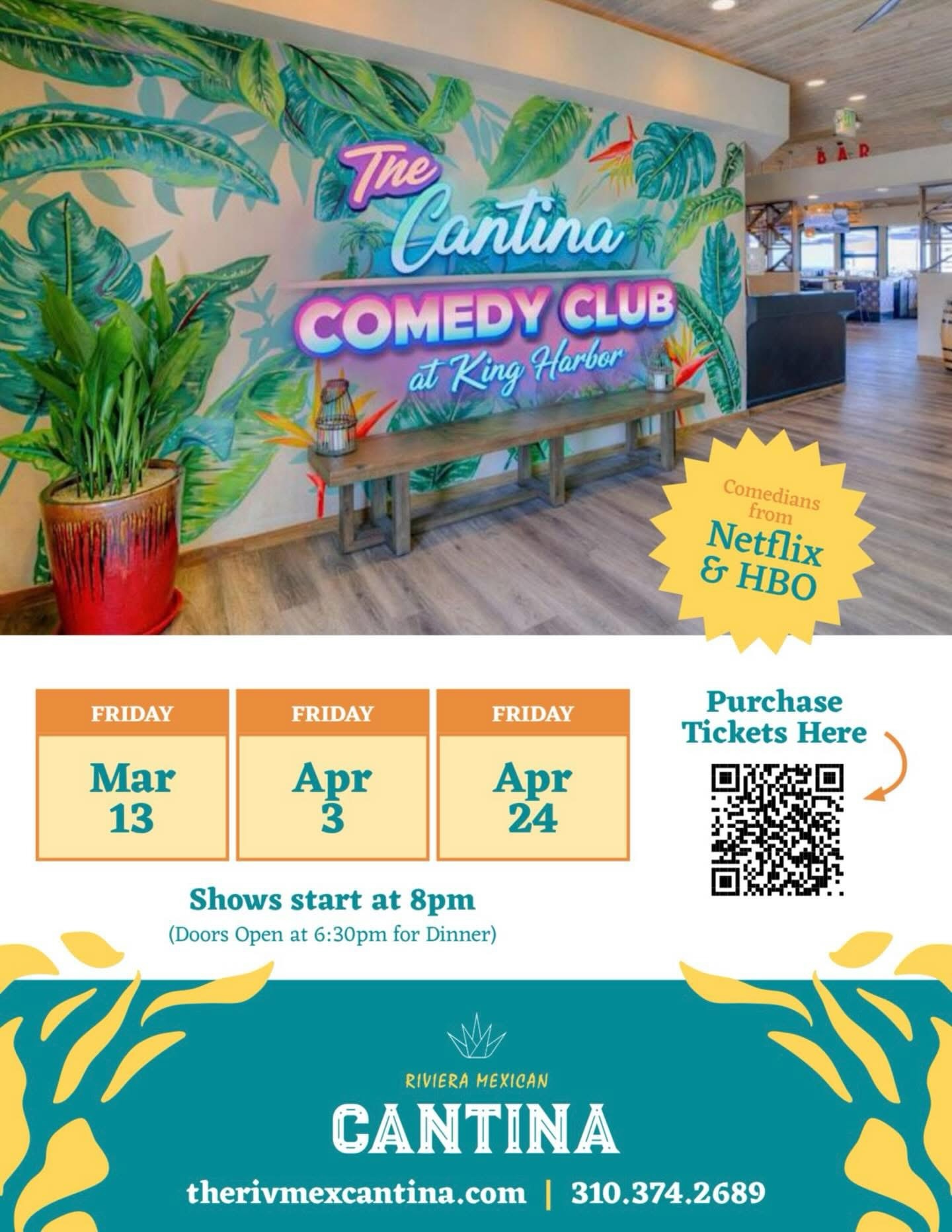 Have a laugh in King Harbor this Friday night when Sean Leary & the @therivmexcantina present a comedy night.
🎟️ Details & tix: https://www.eventbrite.com/e/the-cantina-comedy-club-at-king-harbor-tickets-1979625873277
#visitkingharbor #therivmexcantina #redondobeach