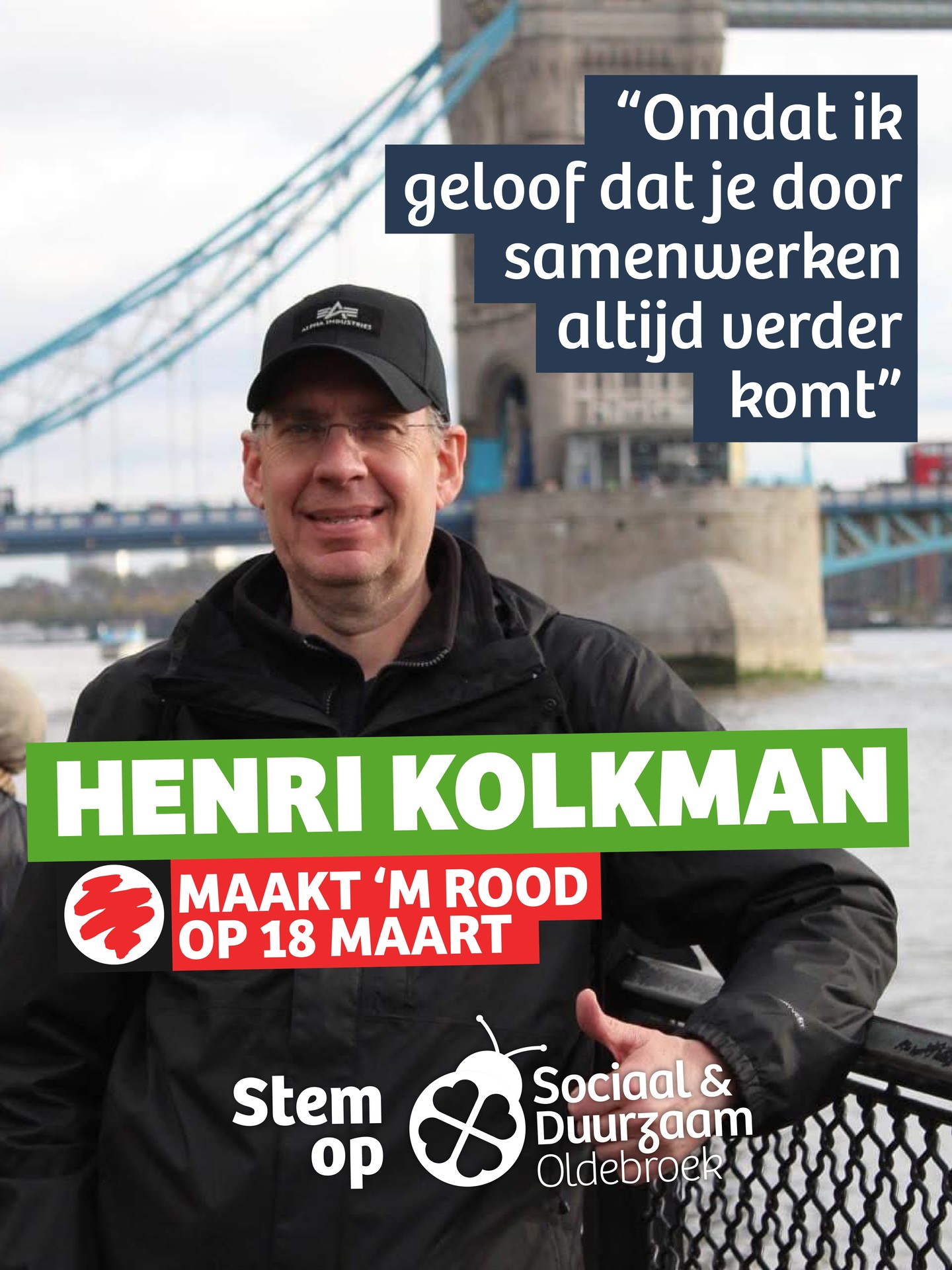 Henri Kolkman steekt z'n duim op voor een Sociaal & Duurzaam Oldebroek! 👍