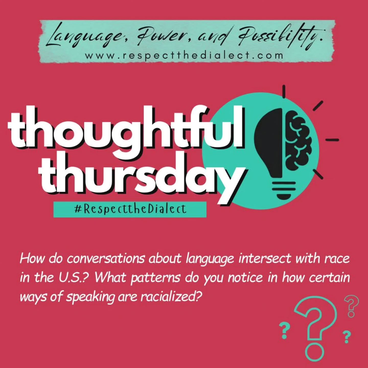 In the United States, conversations about language are often also conversations about race—even when race isn’t explicitly named. The ways people speak can become tied to assumptions about intelligence, professionalism, education, and belonging.
Yet all language varieties follow systematic patterns and reflect rich cultural histories. When certain ways of speaking are stigmatized while others are treated as the “standard,” it raises important questions about power, perception, and whose voices are valued.
As you reflect today, consider the relationship between language and racialization in everyday life—in schools, workplaces, media, and beyond. What patterns do you notice? What messages about language have you encountered or internalized?
Your observations might reveal more about our social structures than about language itself.
#respectthedialect #theculturewespeak #languageandpower #linguisticjustice