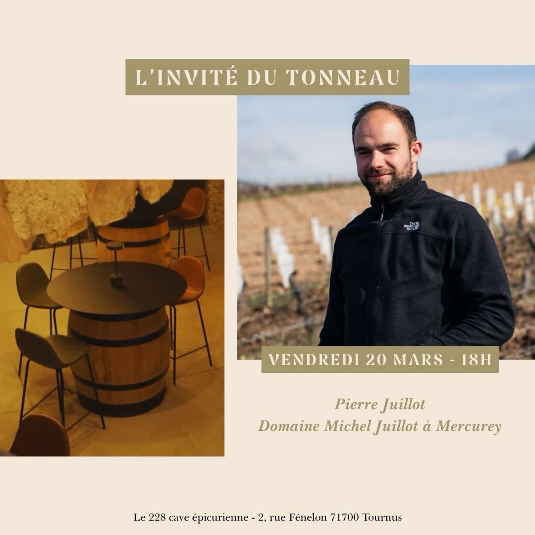 L’invité du tonneau 🍷
Rendez-vous vendredi 20 mars pour une dégustation des vins du Domaine Michel Juillot en présence de Pierre Juillot, qui incarne aujourd’hui la relève du domaine.
L’occasion de découvrir des Mercurey précis et gourmands, élaborés au cœur de la Côte Chalonnaise.
📅 Vendredi 20 mars
🕕 À partir de 18h
🍷 Dégustation gratuite - vous pourrez repartir avec vos coups de cœur
#tournustourisme #vinsdebourgogne #caviste #baravins #winetasting