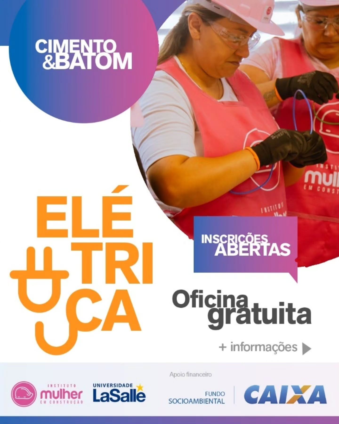 Mulheres de Canoas e região, temos mais uma oportunidade chegando!
Estão abertas as inscrições para a oficina gratuita de ELÉTRICA do programa Cimento & Batom do Instituto Mulher em Construção.
Com apoio financeiro da @caixa, por meio do Fundo Socioambiental, a oficina oferece formação prática para mulheres que querem aprender uma nova profissão, realizar melhorias em casa ou abrir novos caminhos de geração de renda.
📅 Período da oficina: 16/04 a 24/04
📍 Local: Canoas (RS)
⏰ Carga total: 48 horas de aula
Durante a formação, oferecemos:
☕ Café da manhã
🍛 Almoço
🚌 Transporte
💰 Bolsa auxílio
Uma oportunidade para aprender, ganhar confiança e fortalecer sua autonomia.
⚠️ Vagas limitadas e exclusivas para mulheres.
📲 Inscrições: link na bio ou pelo site
www.mulheremconstrucao.org.br
Compartilhe este post para ajudar uma mulher a mudar de vida!