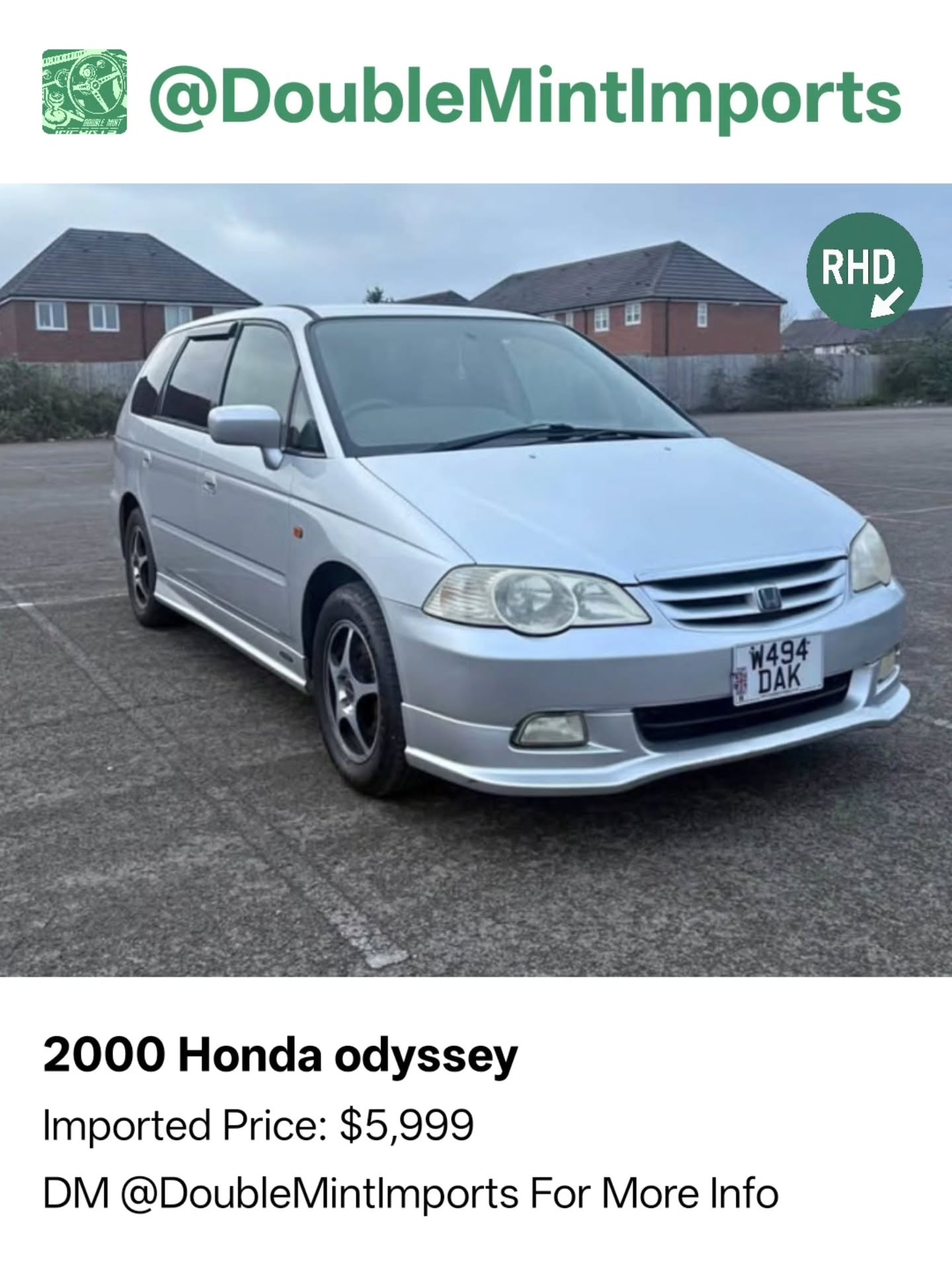 2000 Honda odyssey
Shipped Price(UK to NY): $5,999
(Includes All Fees: Conversion rate to USD, Shipping, Customs, UK Taxes and Admin Fees)
Mileage: 71,000
SELLERS DESCRIPTION:
2000 Honda Odyssey RA6
W494 DAK
* Japanese import
* Has an immobiliser
* 2 keys
* Probably the only one of this shape up for sale
* Rare Modulo aero kit and wheels from factory
* 2.3L petrol, f23a
* 4 speed automatic
* 7 seats, rear rows can fold out into a bed
* All seats have good leg room
* 6 cupholders throughout the car
* Comfy to drive
* Low mileage, 71k
* Electric wing mirrors
* Folding table between driver and passenger seats.
* Half size spare wheel in boot.
* Quite a few service history and receipts including Japanese history.
* Passed every MOT since coming into the UK in 2013
* Massive boot
* Solid chassis, no rust
To be noted
* MOT due march 25th
* Calipers sticking a little bit, still drivable
* Squeaky fan belt when cold startup due to buckled pulley wheel
* Minor dents on passenger side, previous owner
* exhaust just need tightening under near manifold
Random Quote: "Parked cars don’t tell stories."
****DM US FOR MORE INFO****
#importready #w494dak #honda #odyssey #ra6