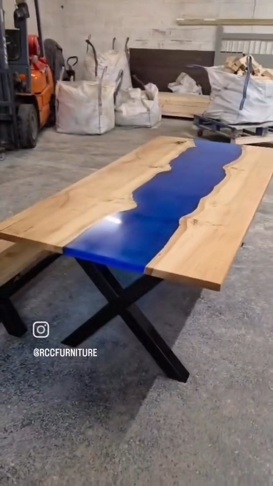 Creating a one-of-a-kind blue resin river table - poured, polished, and finished all by hand for our client.
.
.
.
#resinrivertable #rccfurniture #bespokefurniture #epoxyresin