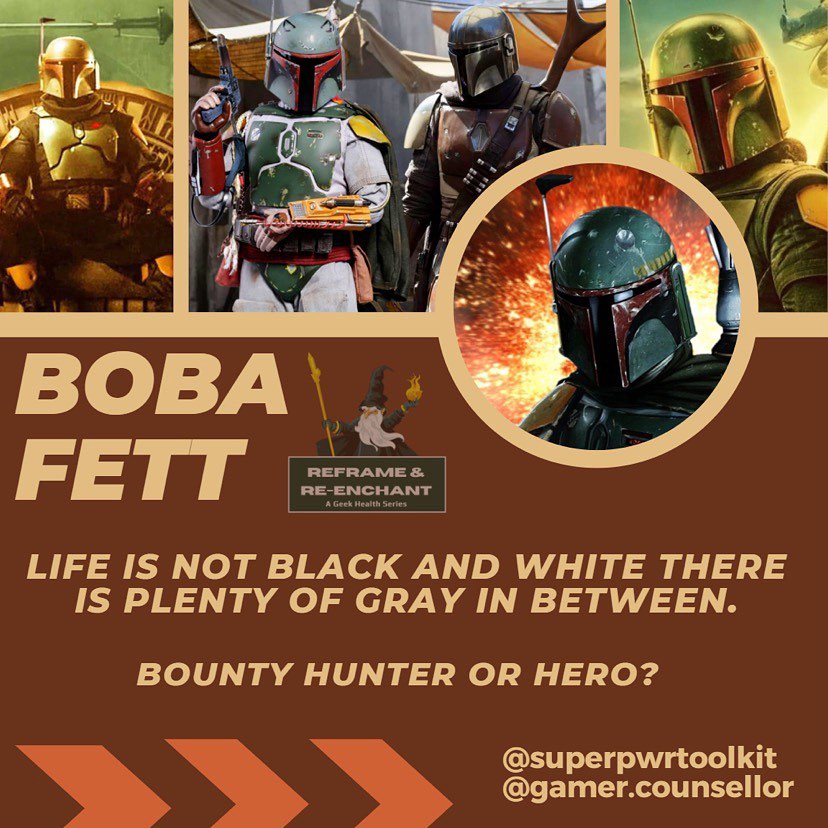 My most recent collaboration with @superpwrtoolkit a few weeks back! Villain or hero? Light or dark? I’ve written a blog post discussing about this topic and provided some tips that you could try if you want to try seeing more grey in people. You can also listen to my podcast - episode 3 on Two and a Half Therapists about all or nothing thinking.
Links are in bio. 😄
Follow @gamer.counsellor for more posts on the journey of life from the lens of a counsellor, Christian, psych graduate and a gamer.
#gamercounsellor #geektherapy101 #geek #geektherapy #starwars #bobafett #allornothing #darkvslight #goodvsevil #wellbeing #mentalhealth #mentalhealthnz