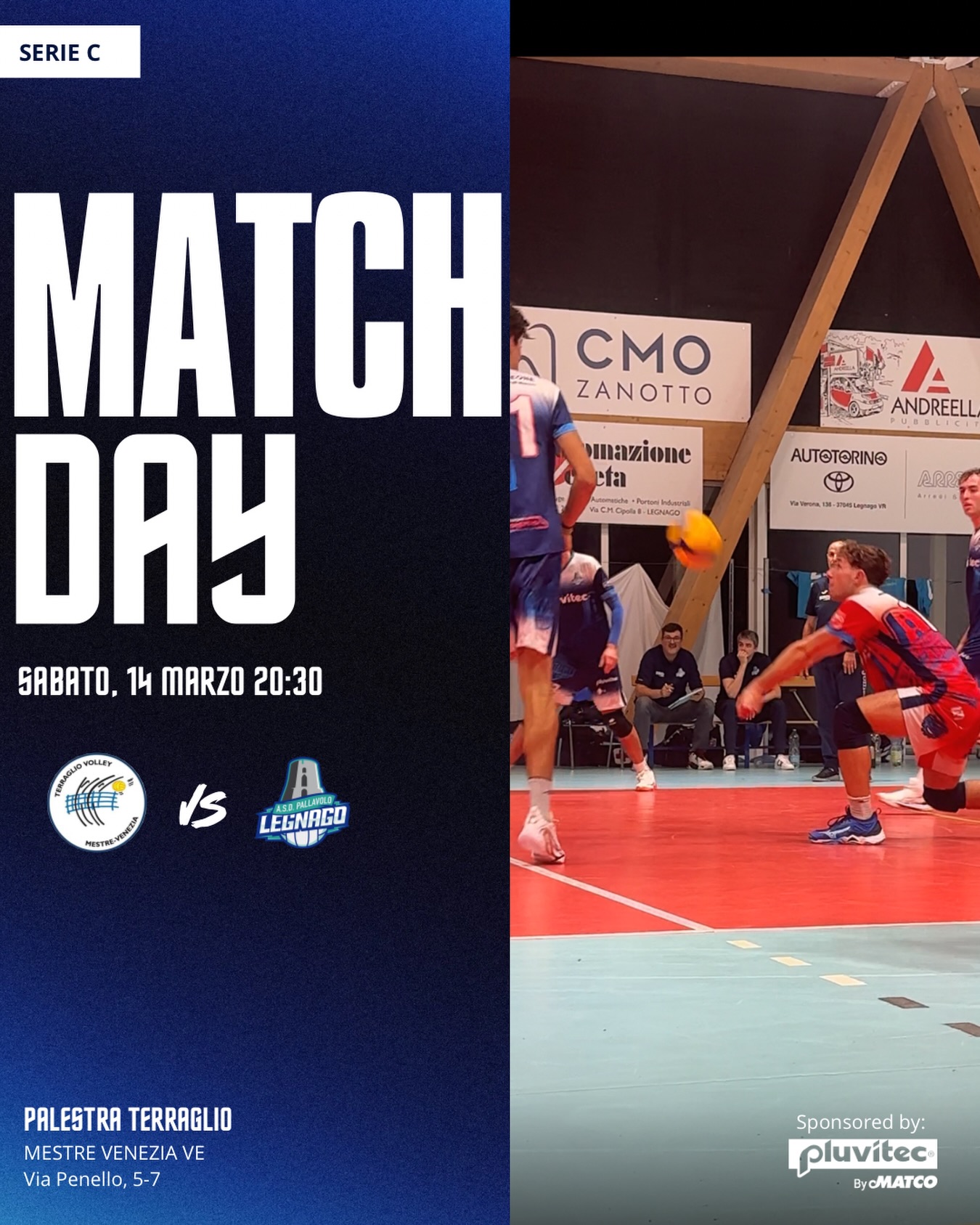 Serie C – 17ª giornata di campionato
Questa sera trasferta per i nostri ragazzi impegnati nella 17ª giornata di campionato contro Terraglio Volley.
🆚 Terraglio Volley
🕣 Ore 20:30
📍 Via Penello 5/7 – Mestre, Venezia (VE)
Una sfida importante in trasferta: serviranno concentrazione e determinazione dal primo all’ultimo punto 💪
#asdpallavololegnago