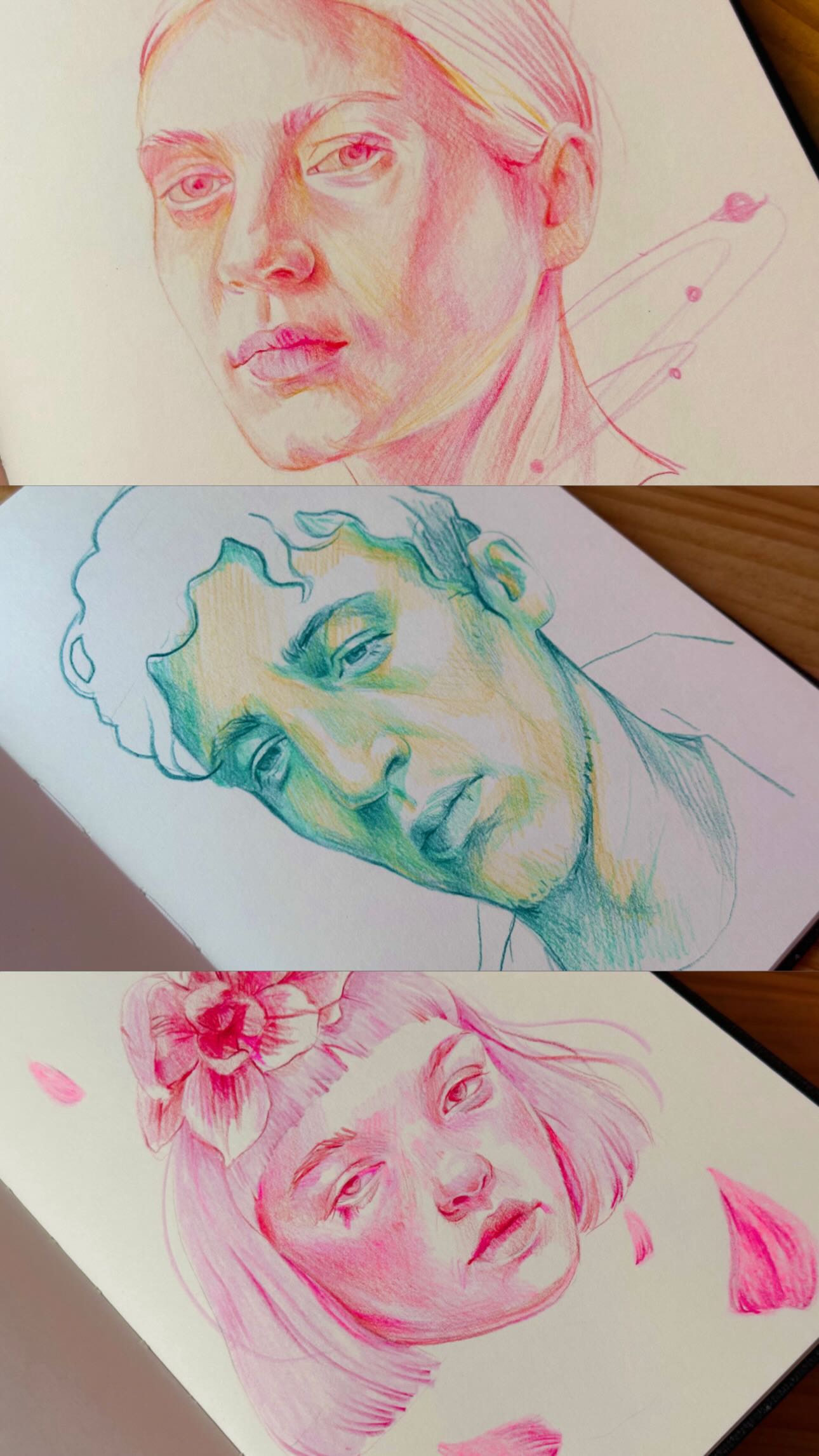 Ya tocaba volver con la semanita de bocetos (OJO QUE CASI NO ME QUEDAN PÁGINAS YA EN EL CUADERNO, MUY FUERTE), esta vez dejando que el azar decidiera la combinación de colores.
Creo que en todos he tardado menos de 30 min, estaría vaga yo? la verdad es que no me cronometro, pero estoy casi segura de que me ha sobrado tiempo en todos!
#sketchbook #speedpainting #arte #dibujo #ilustración