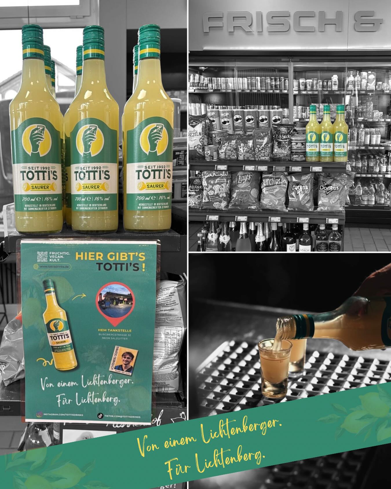 🚨 Liebe Salzgitteraner aufgepasst!
Ab sofort könnt ihr Totti’s ganz ohne Versandkosten direkt vor Ort kaufen bei der HEM Tankstelle in Salzgitter-Lichtenberg. 🍋
Bei HEM in Lichtenberg kann man nicht nur gut tanken oder sein Auto warten lassen, sondern auch richtig gut shoppen.
Und jetzt neu im Sortiment:
Totti’s Saurer, hergestellt in Deutschland mit sonnengereiften Zitronen.
Ein echtes Stück Lichtenberg im Glas, von einem ehemaligen Lichtenberger für euch.
📍 HEM Tankstelle Lichtenberg
Burgbergstraße 32
38228 Salzgitter
Vorbeikommen, kalt genießen und selbst probieren. 🍋🥃
#tottis #salzgitter #lichtenberg #vegan #drinkresponsibly