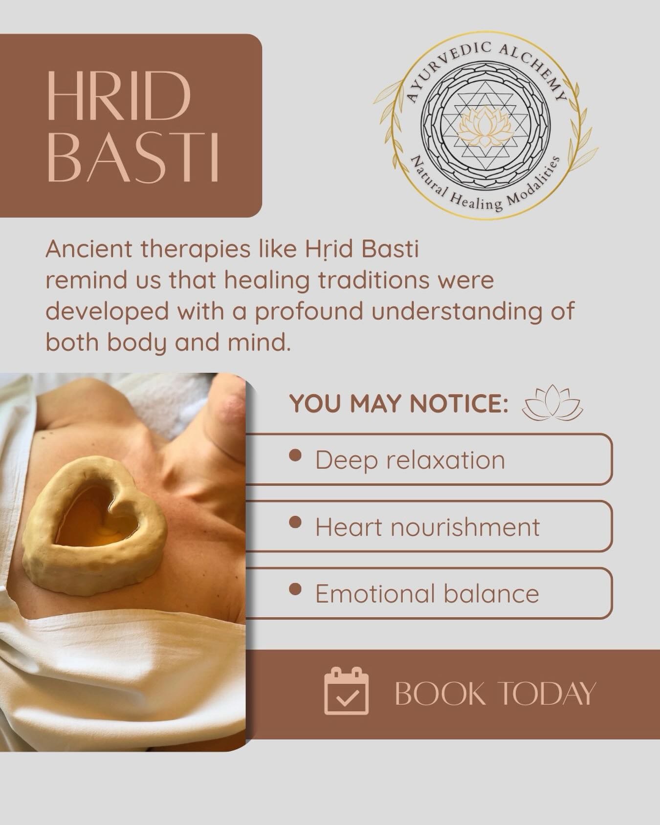 Hṛid Basti ❤️
This beautiful Ayurvedic therapy has roots going back thousands of years and appears in classical Ayurvedic texts like the Aṣṭāṅga Hṛdaya
Warm herbal oil is pooled over the heart center, allowing the body to absorb the deeply nourishing qualities of the oil while encouraging calm and balance.
Ayurveda teaches that the heart is not only a physical organ, but also a center of emotional and energetic intelligence.
Practices like Hṛid Basti remind us how sophisticated and holistic ancient medical systems were — and why understanding their foundations matters.
#ayurvedatherapy #hridbasti #holistichealing