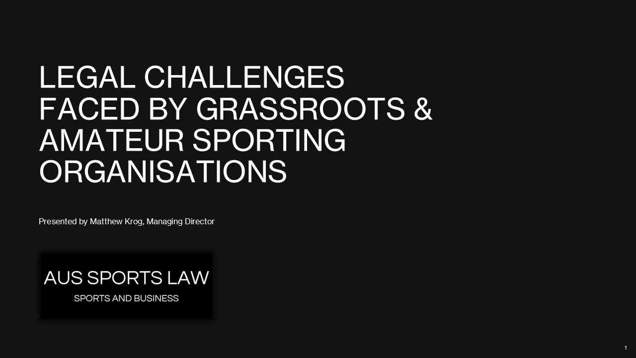 Thanks to Legalwise for the opportunity to have our Managing Director, Matt Krog, present on the legal challenges facing grassroots and amateur sporting organisations, alongside a strong panel of speakers.
The session focused on a key issue in community sport - while many organisations operate in an informal, volunteer-driven environment, they are still expected to meet serious legal and regulatory obligations when something goes wrong.
Some of the key takeaways were:
- Governance failures are often legal risk multipliers;
- Policies only help if they are actually followed;
- Volunteer-run does not mean low-risk;
- In many sporting disputes, the real issue is not just the incident itself, but the systems behind it.
The seminar will be available via Legalwise.
A great discussion on an area of sport that continues to demand practical, usable legal advice.