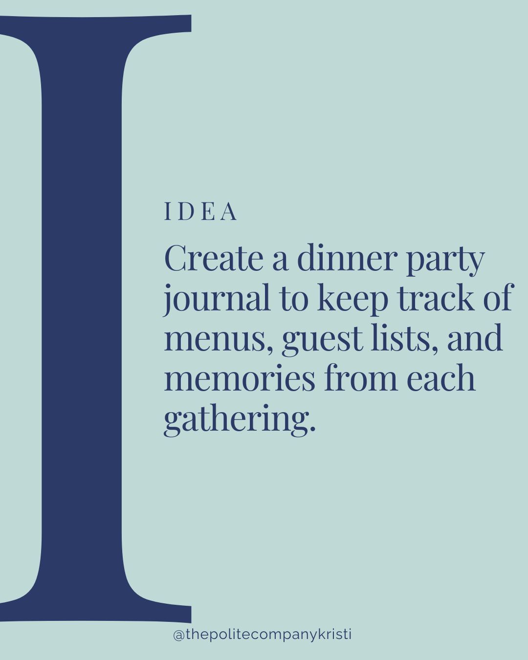 I don’t think this will come as a surprise to anyone here, but I am a pretty big geek, not just about etiquette, but about the closely related art of entertaining.
We host several parties a year, and those gatherings have become some of my favorite memories. So yes, I keep a dinner party journal.
It’s a fun way to remember the menu, guest list, and the little things that made the night special. 🍽️📓
#ThePoliteCompany #Entertaining #HostessTips #DinnerParty #LifeWithKristi