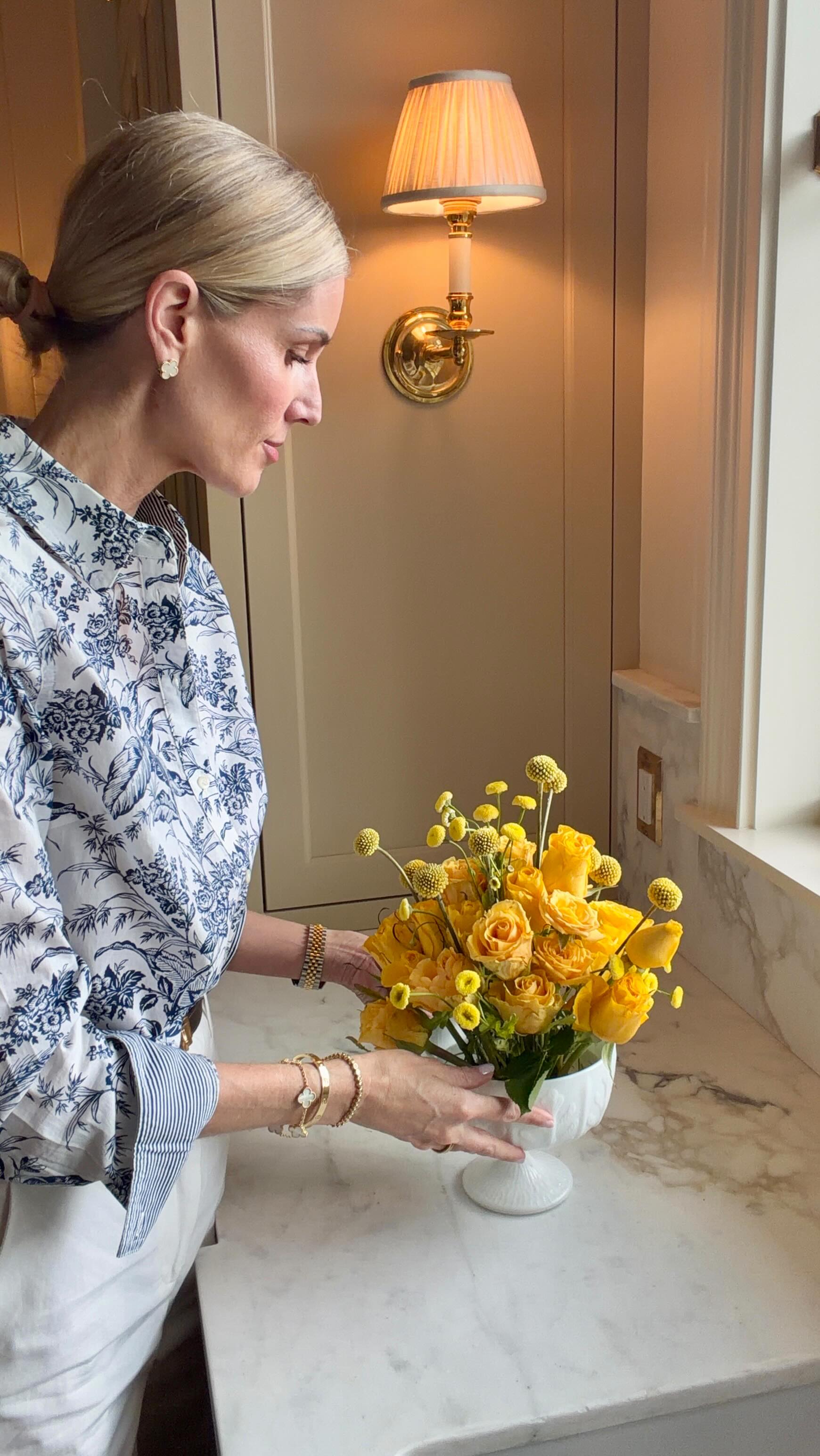 Nothing says spring like fresh flowers and blue toile. Comment 'shop' for all my favorite new spring arrivals from @jmclaughlin #sponsored #springstyle