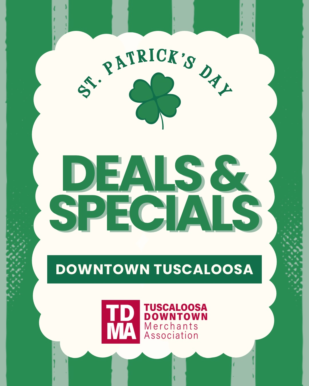 🍀St. Patrick’s Day Deals & Specials🍀
We wanted to highlight some of our different downtown businesses & any deals or specials they are offering this week and on St. Patrick’s Day!
🎊Stop in to celebrate the holiday or take a break during UA’s Spring Break!