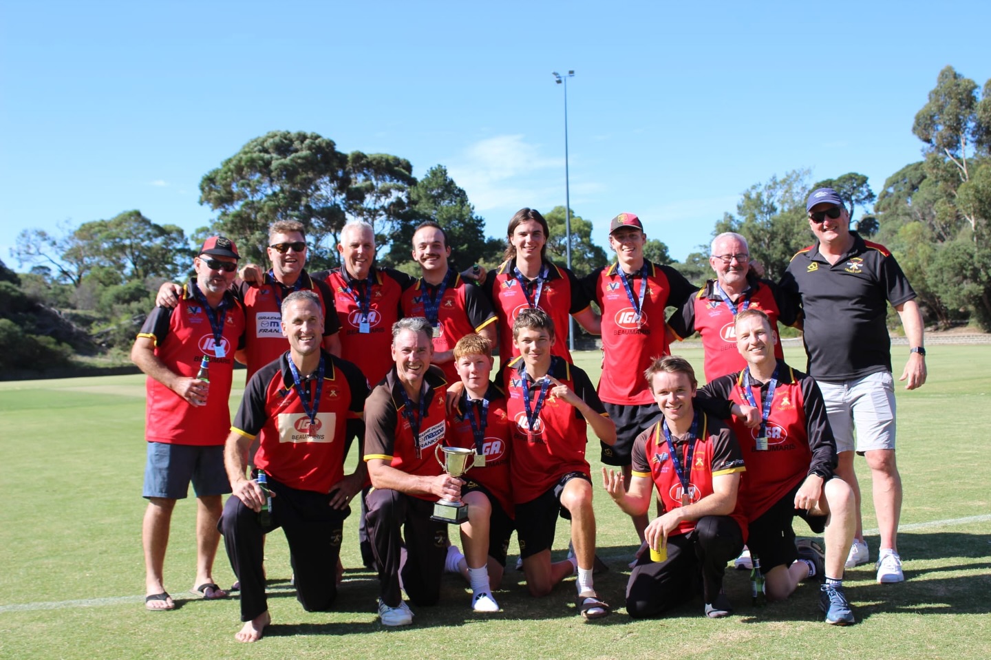 PREMIERS! 🏆🦈
Our Fourth XI are Division 7 Saturday One Day Premiers after a dominant 10-wicket win over Brighton District.
After bowling the Dragons out for 99, the Sharks made light work of the chase. Andy Poll (50)* and Dave Ritchie (37)* guided the side home in style to seal the flag.
A brilliant team performance all season, capped off with a well-deserved premiership. Massive congratulations to everyone involved.