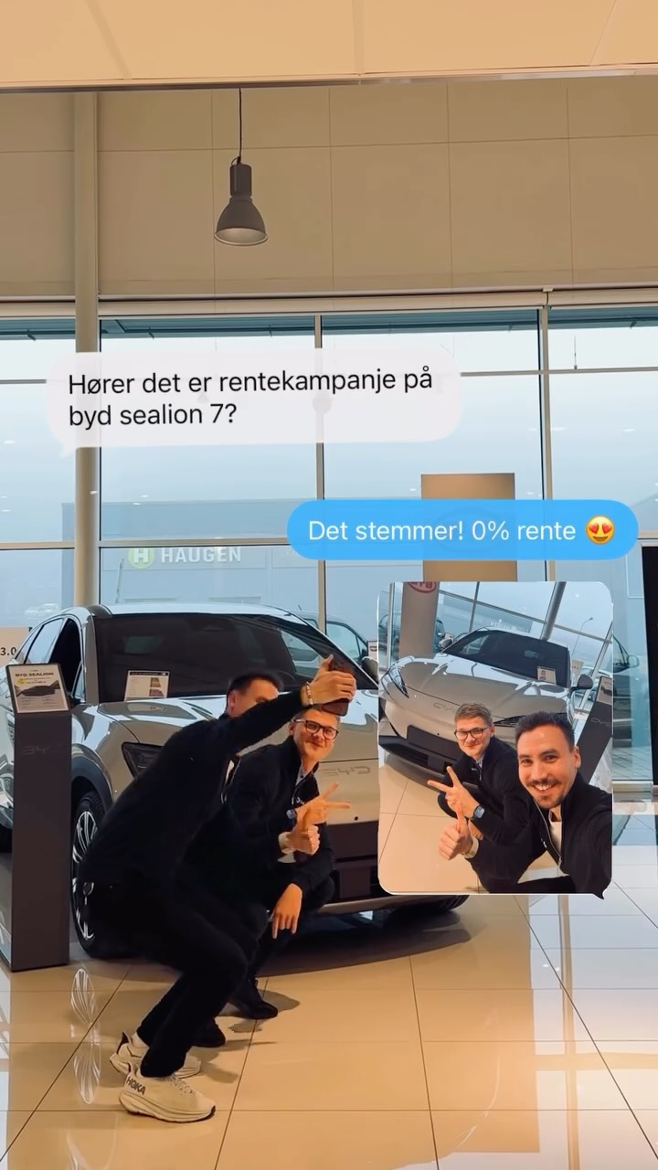 0% rente gjør valget enkelt 😍
BYD Sealion 7: 0% rentekampanje! Kun en begrenset periode - sikre din bil i dag 🚘
Ta kontakt for et godt tilbud!
📧Martin.stulen@starbil.no
📧Thomash@starbil.no