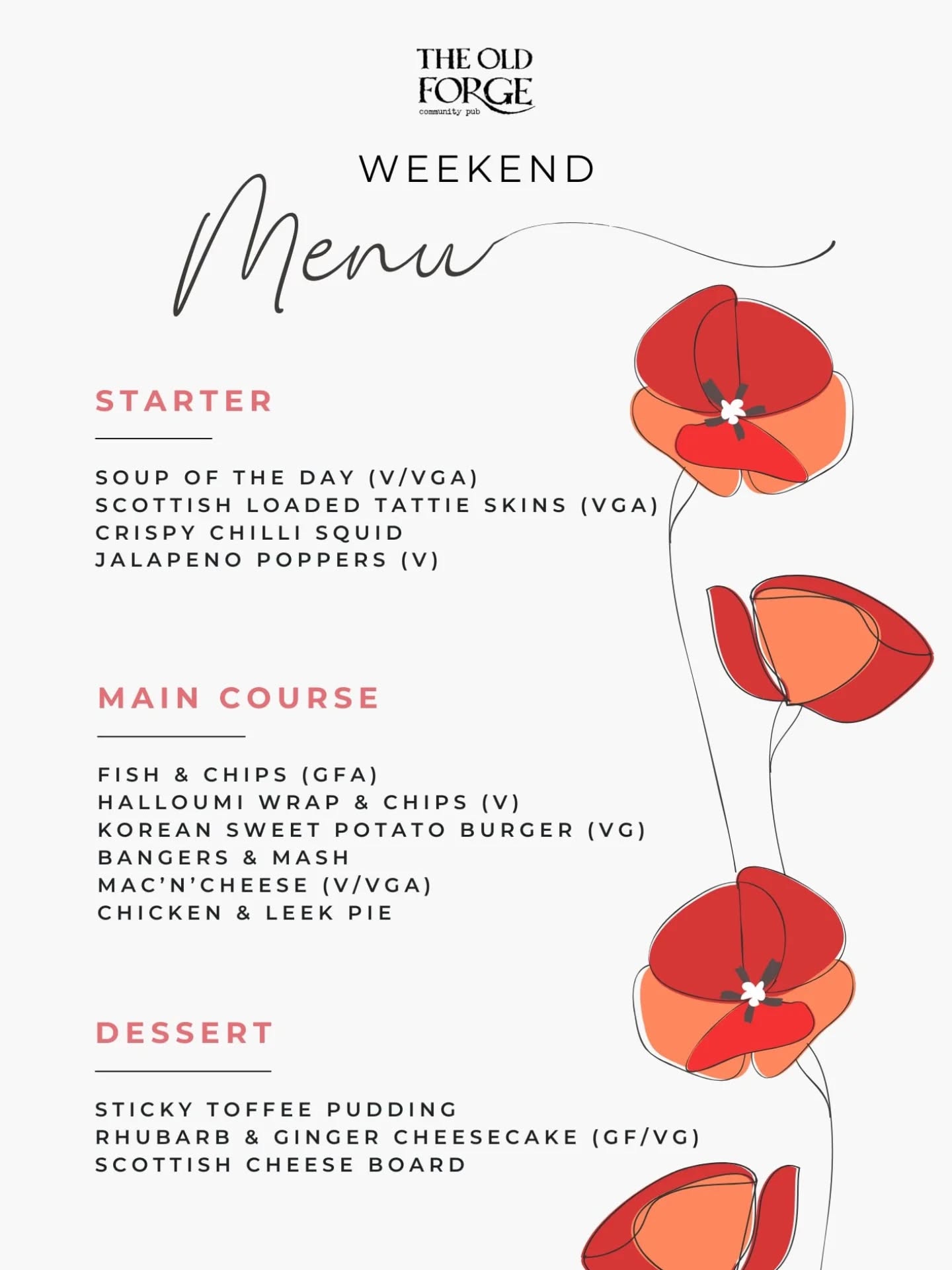 This weekend's yummy menu, and our Sunday Brunch + Roast specials for Mother's Day 🌸