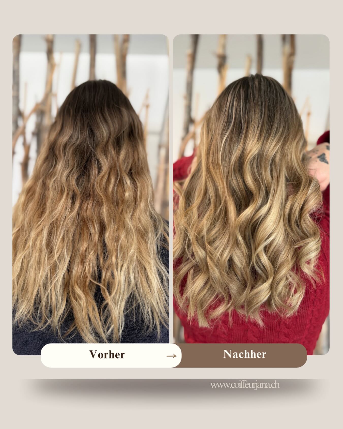 Mit feinen Highlights und weichen Wellen entsteht ein natürlicher, lebendiger Look, der dem Haar Frische und Dimension verleiht.
Ein Ergebnis, das leicht wirkt und trotzdem auffällt.
📩 @coiffeurjana_
🌐 www.coiffeurjana.ch
📞 +41 78 261 55 47
#coiffeurjana #vorhernachher #highlights #blondveredelung #swisshairdresser