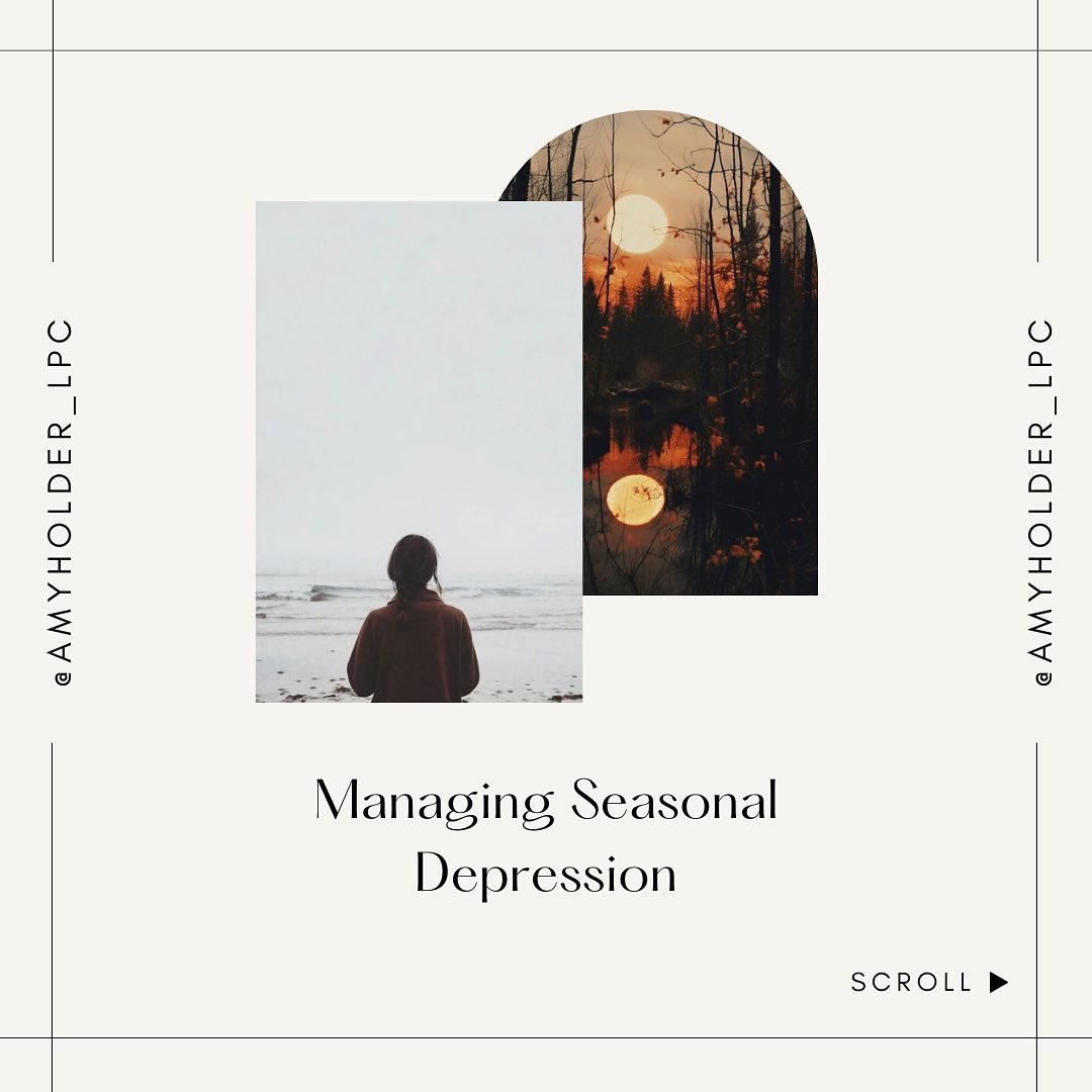If you live in the midwest like I do, you’ve probably felt the sudden shift if the weather and reduce daylight hours. Seasonal depression is something I encounter a lot in my work as a therapist and I wanted to share some information and tips for coping.
•
When you live with seasonal depression, self-care steps can help improve your symptoms and boost your mood. I encourage my clients to take a proactive approach to managing seasonal depression by create a self-care plan.
•
•
•
•
#SeasonalDepression #WinterBlues #CopingWithDepression #MentalHealthRecovery #MentalHealth #SelfHelpTools #SelfHelpTips #Growing #Health #PersonalGrowth #Therapy #Telethearpy #TherapistOfInstagram #ModernTherapyMadison #amyholder_lpc
