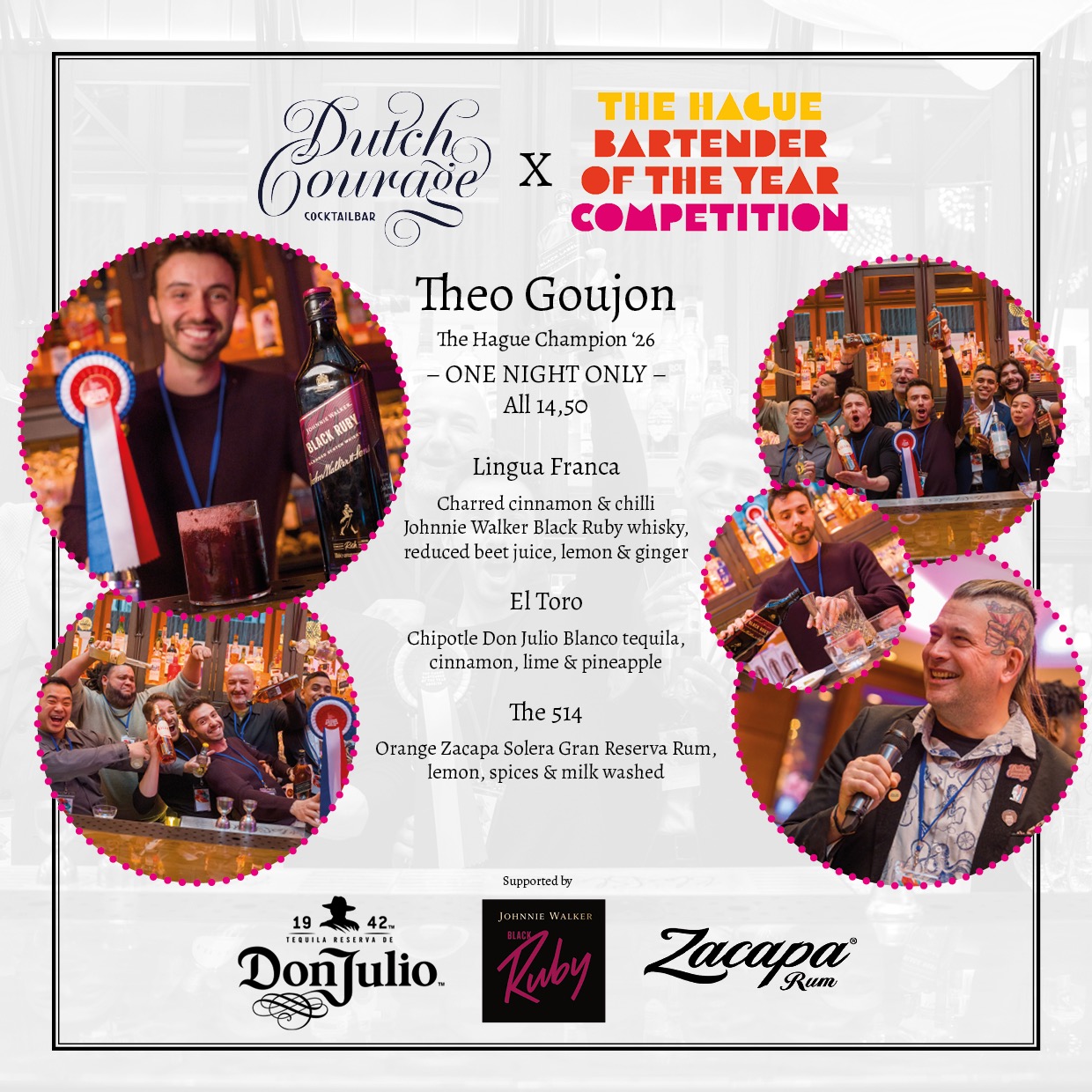 For one night only! Tonight the winner of this year's The Hague Bartender of the Year competition – Theo Goujon – takes over Dutch Courage in Amsterdam. Join us for epic cocktails created by The Hague's finest and good times! << @timo.janse @theodoregoujon @honkingelephant @dutchcouragecocktails @brightonn1ck @thomsaay @worldklaas @jonolamoenchi @dimimour_ @jimbollic @johnniewalker #thcw26 #thehaguebartenders #amsterdamcocktails