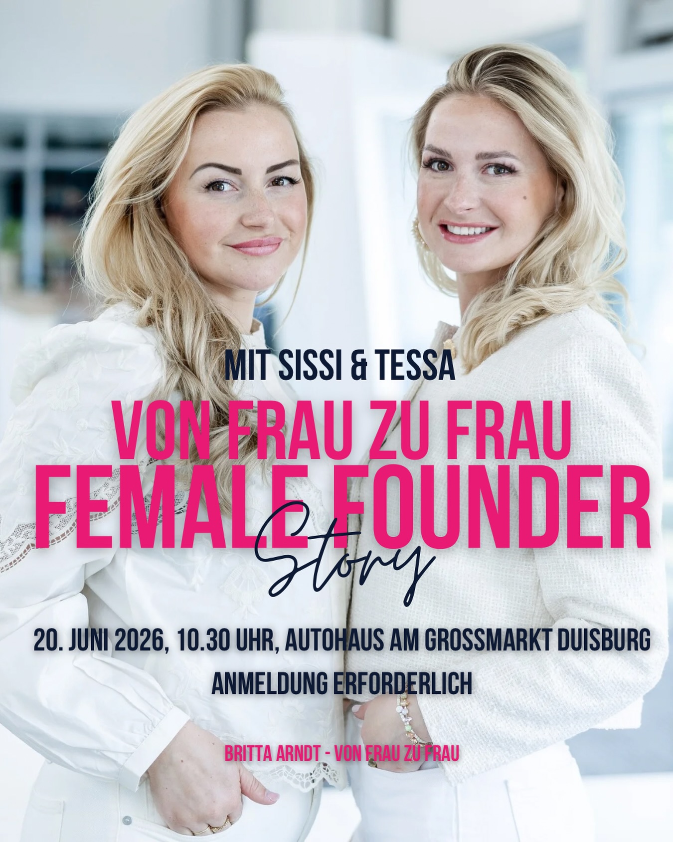 FEMALE FOUNDER STORY mit Sissi & Tessa Leitung und Unternehmensnachfolge des Familienunternehmens @autohaus_am_grossmarkt in Duisburg mit anschließendem Netzwerke 🚙 ☕️
Samstag, 20. Juni 2026, 10.30 bis 13.30 Uhr
📍 Autohaus am Großmarkt, Ruhrorter Straße 34a, 47059 Duisburg Kaßlerfeld
Ich freue mich unendlich auf die FEMALE FOUNDER STORY den Schwestern Tessa & Sissi, Leitung und Unternehmensnachfolge des Familienunternehmens @autohaus_am_grossmarkt in Duisburg 🤩
Ausnahmsweise ist das Format nicht nur für die Teilnehmerinnen der VON FRAU ZU FRAU BUSINESS COMMUNITY geöffnet, es sind auch alle anderen Unternehmerinnen herzlich willkommen. 🤗
Danke Tessa und Sissi, dass Ihr uns in Eurem Autohaus empfangen und mit auf Eure unternehmerische Reise nehmen werdet.🙏
➡️ Das anschließende Netzwerken ist ideal für Dich, wenn Du neue Business-Kontakte knüpfen möchtest, einige Teilnehmerinnen meiner BUSINESS COMMUNITY kennenlernen magst und Dir angespannte, übervolle Netzwerk-Events zu viel sind.
➡️ In der VON FRAU ZU FRAU Gemeinschaft sind Gründerinnen und erfahrene Unternehmerinnen gleichermaßen willkommen.
Die Veranstaltung ist für Euch kostenfrei, eine Anmeldung ist aber unbedingt erforderlich ❗️
Die Plätze sind begrenzt.
(Keine Anmeldung für reine Networkerinnen!)
Liebe Grüße,
Britta
BUSINESS & COMMUNITY MENTORIN
DOTERRA WELLNESS BERATERIN
@von_frau_zu_frau_coaching @vonfrauzufrau_business
@oilpowerment @oilpowerment_for_horses
.
.
.#ruhrgebiet #unternehmerin #kfz #auto #duisburg