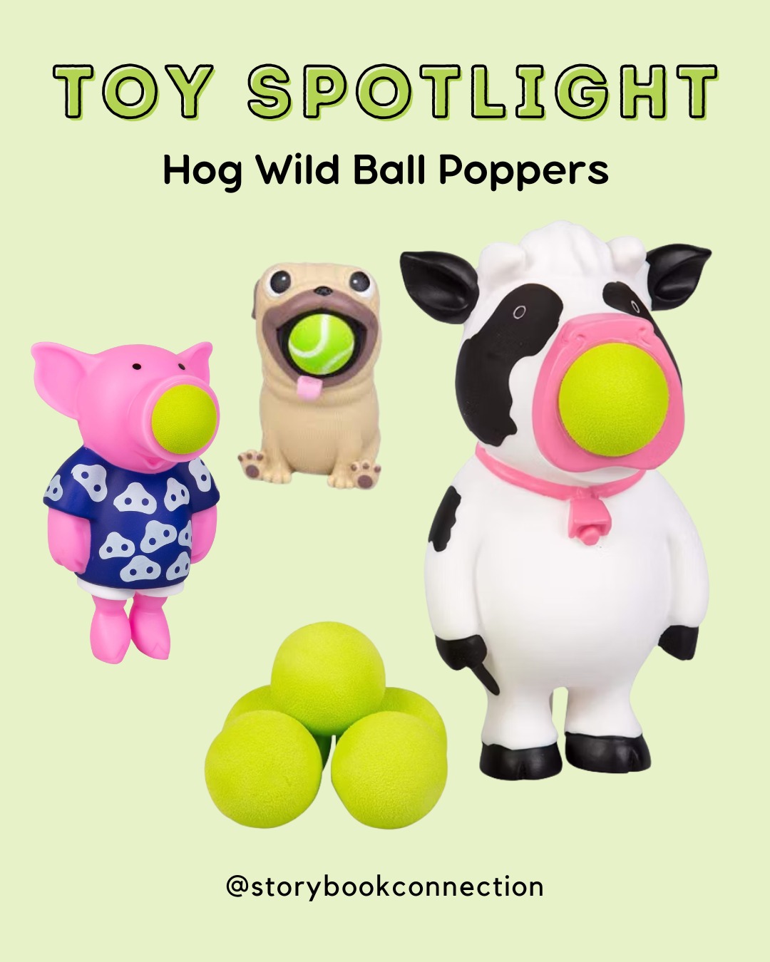 Ball popper toys like these from @hogwildtoys are a favorite among SLPs working work with toddlers who are learning to talk 🐄🥎
They're one type of what we call cause-and-effect toys, which are ideal for toddler learning: you do something to make something happen… often with a predictable but exciting result.
In this case, squeeze the animal's belly, and-- POP!-- the ball shoots out across the room.
These toys are great for setting up a communication temptation. Most toddlers need an adult to make the ball pop, which encourages them to communicate in some way. After making the ball pop once or twice, you can hand the toy to your toddler and wait a beat to see if they do something to request more or again!
This toy comes in many different animal/character options, so you can buy them individually and then keep several together in a small box/bag so you can switch between them during play.
For toddlers, I recommend choosing animals that are most familiar like the dog, cow, pig, bird, bunny, and monkey.
The more basic animals make it easy to model their names and sounds during play:
🐄 cow, moo
🐖 pig, oink
🐦 bird, tweet tweet, peep peep
🐒 monkey, oo-oo ah-ah
🐰 bunny, hop hop hop
They can be used to work on other early speech-language skills like:
✔️ Exclamations
Pop! Whoa! Aaah! Oh no! (when the ball goes somewhere silly)
✔️ Location words and "where" questions
in, on, out, under, up, near, far
"Where did it go?”
“It went under the table!”
✔️ Early words
More, again, ball, belly (when squeezing the belly) in addition to animal names and sounds
✔️ Verbal routines / fill-in-the-blank
“Ready, set… ____!” (GO!)
“Squeeze squeeze squeeze… ____!” (POP!)
✔️ Direction-following
“Get the ball”
“Put it in”
"Touch the ____" (using body parts or clothing items on the animals like nose, ears, belly, hat)
✔️ Turn-taking
Take turns putting the balls back in the bag or box during clean-up
For such a seemingly simple toy, it provides SO many great opportunities for playful interactions and communication. 🙌
Save this one for your toddler toy list 💛