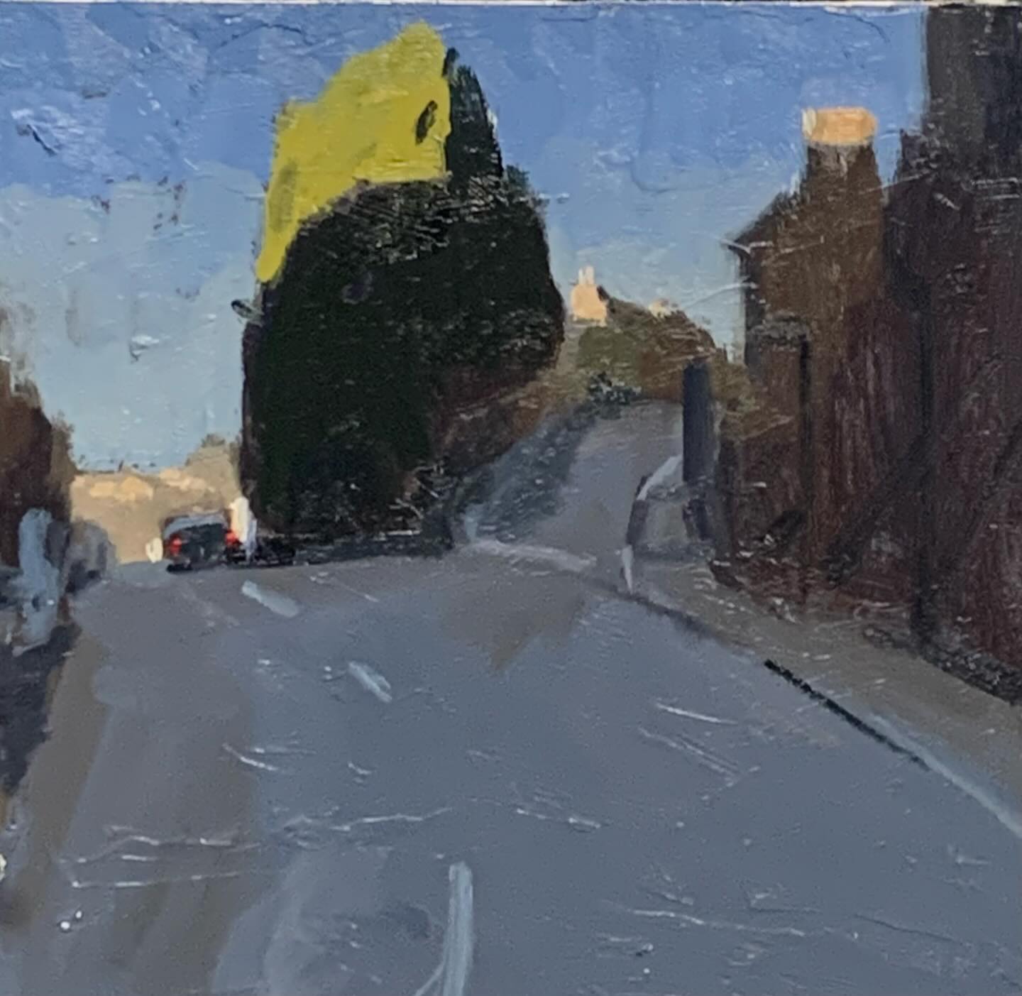 This Leylandii has been a familiar sight for years, standing at the road's fork and level shift. Today, though, I saw its beauty, unshackled from its former hedge bounds, now towering to catch the last sun rays.
8 x 8 inches
@royalinstituteofoilpainters
#battleroad #leylandii #oilpainting #catchthesun