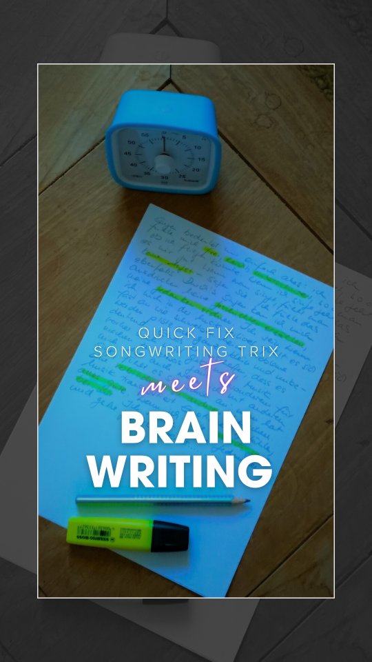 QUICK FIX
SONGWRITING TRIX
Heute gibt es einen ganz besonderen Quick Fix zum Thema: Songwriting und Songtexte schreiben.
Eine meiner Lieblingsmethoden, um zu starten und Ideen zu generieren.
Alles was du brauchst ist:
⭐ein Blatt Papier (ja, schreiben ist besser als tippen!)
⭐einen Stift
⭐einen Timer
⭐5 Minuten Zeit
Los geht's!
Wichtig: bewerte nicht beim Schreiben. Es geht nur ums Sammeln. Wenn du nicht weißt, worüber du schreiben sollst, schreibe was du siehst, wie du dich gerade fühlst, wie dein Tag bis hierher gelaufen ist, ...
Viel Spaß.
Liebe Grüße,
Michaela
#brainwriting #songwriting #ideensammeln #einfachmachen #newsong