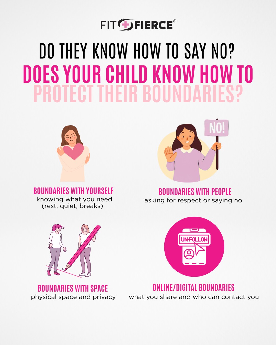 Teaching teens to say no is teaching them self-respect. Boundaries are a skill, not a personality trait. At Fit & Fierce, we create space for girls to practice protecting their voice in a safe, supportive environment. 💗
Help your teen discover their voice. https://www.fitfierce.com/register