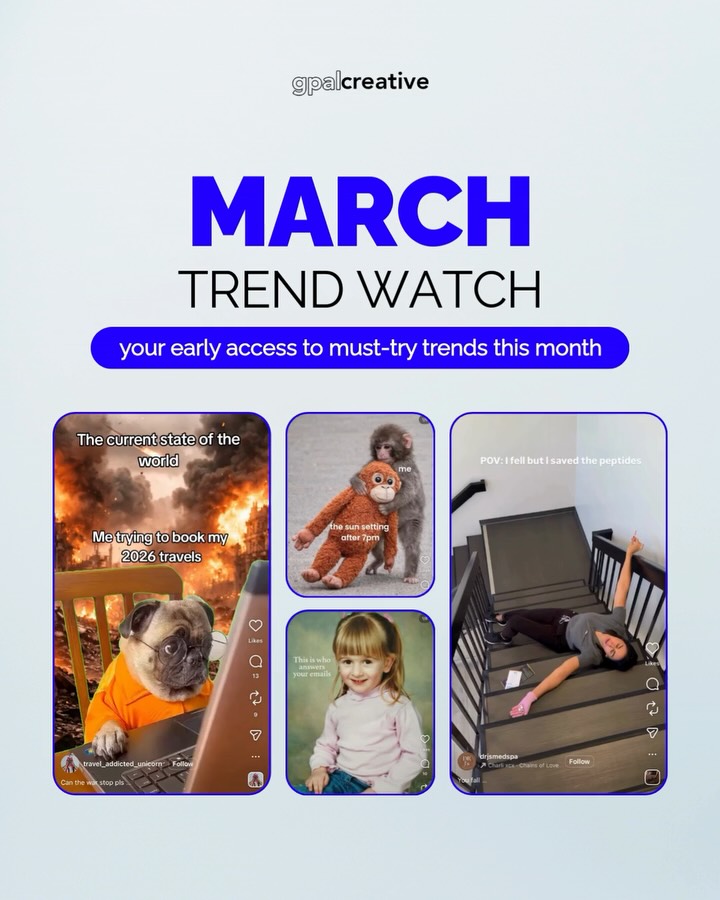 March is packed with viral trends, and we’re breaking down the highlights so you don’t have to scroll endlessly. 📱
Knowing what’s trending gives your brand a chance to stay relevant, spark engagement, and humanize your messaging. When you ride the right wave, your content feels fresh, relatable, and fun.
Here’s your trend cheat sheet for the month! 🔥