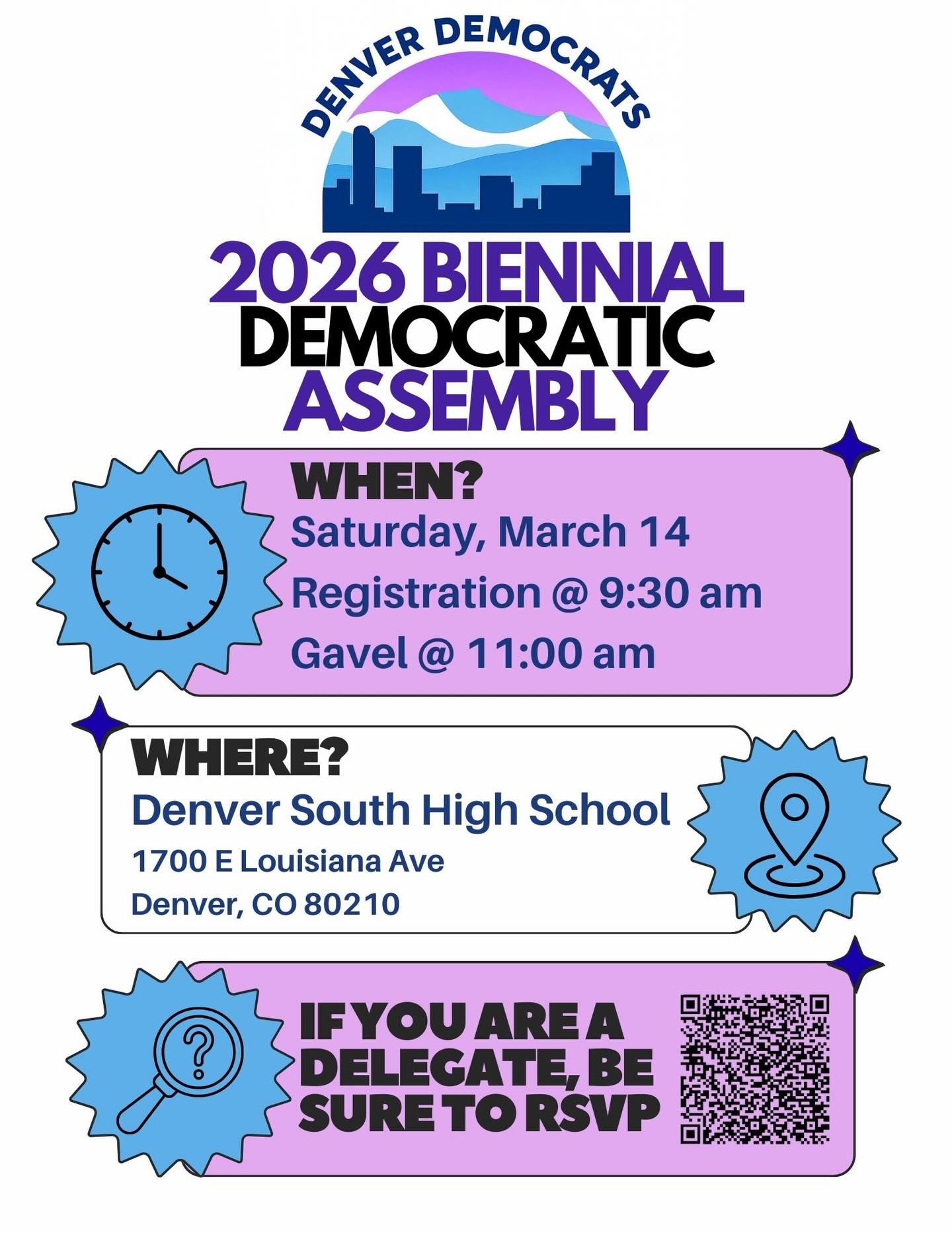 Assembly is tomorrow and we are so excited to be together with our delegates to start the primary process for this year’s elections!
If you’re a delegate make sure you are there or have assigned a proxy!
#denver #democrats #2026assemblyelection #denverdemocrats