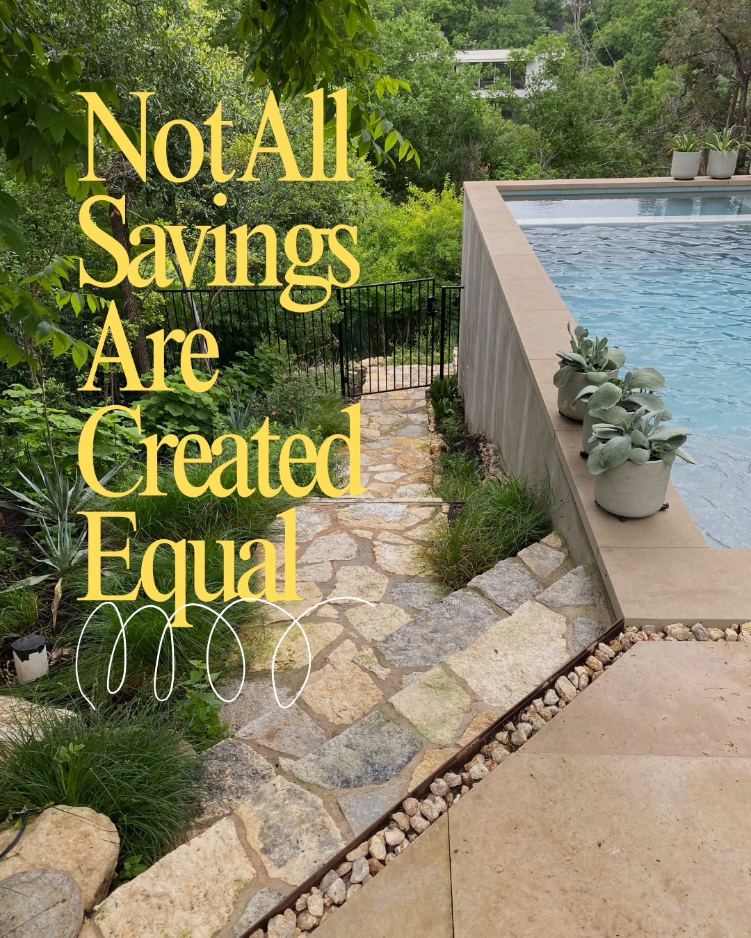 Lower cost materials aren't always the wrong choice. But using the wrong material for the wrong application will cost you more than the savings were worth.
A few things we see go sideways regularly:
Plants chosen for how they look in photos, not for Austin's climate, soil type, or sun exposure. They struggle from day one and often need full replacement.
Mulch installed on slopes without accounting for heavy rain. In Austin's storm season, it doesn't stay where you put it. And on a sloped path or steps, it becomes a slip hazard.
Pavers selected for aesthetics in high traffic zones. The wrong paver in the wrong application will crack and shift. It's not a matter of if.
Material selection is part of the design process. It requires understanding the site, the conditions, and the use case, not just the price sheet.